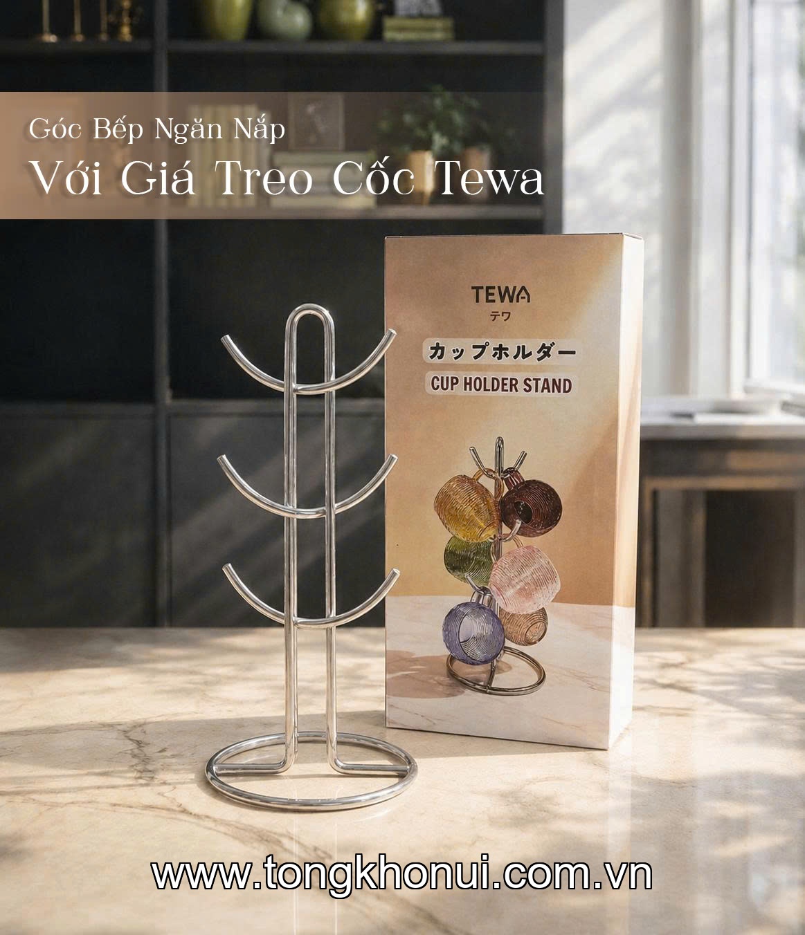 Giá treo cốc 6 móc 39 x 17cm, TEWA, 80065 ảnh 4