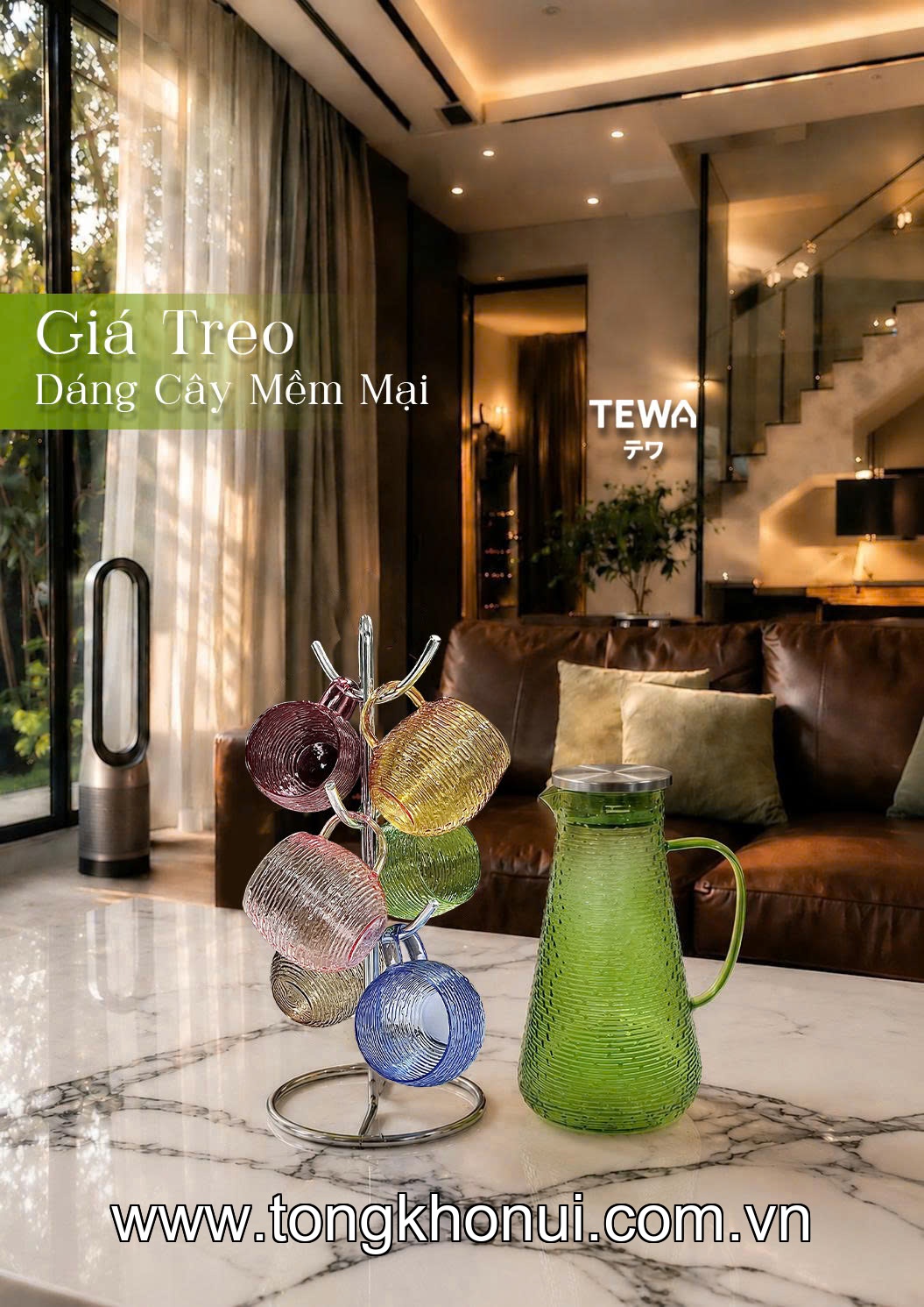 Giá treo cốc 6 móc 39 x 17cm, TEWA, 80065 ảnh 8