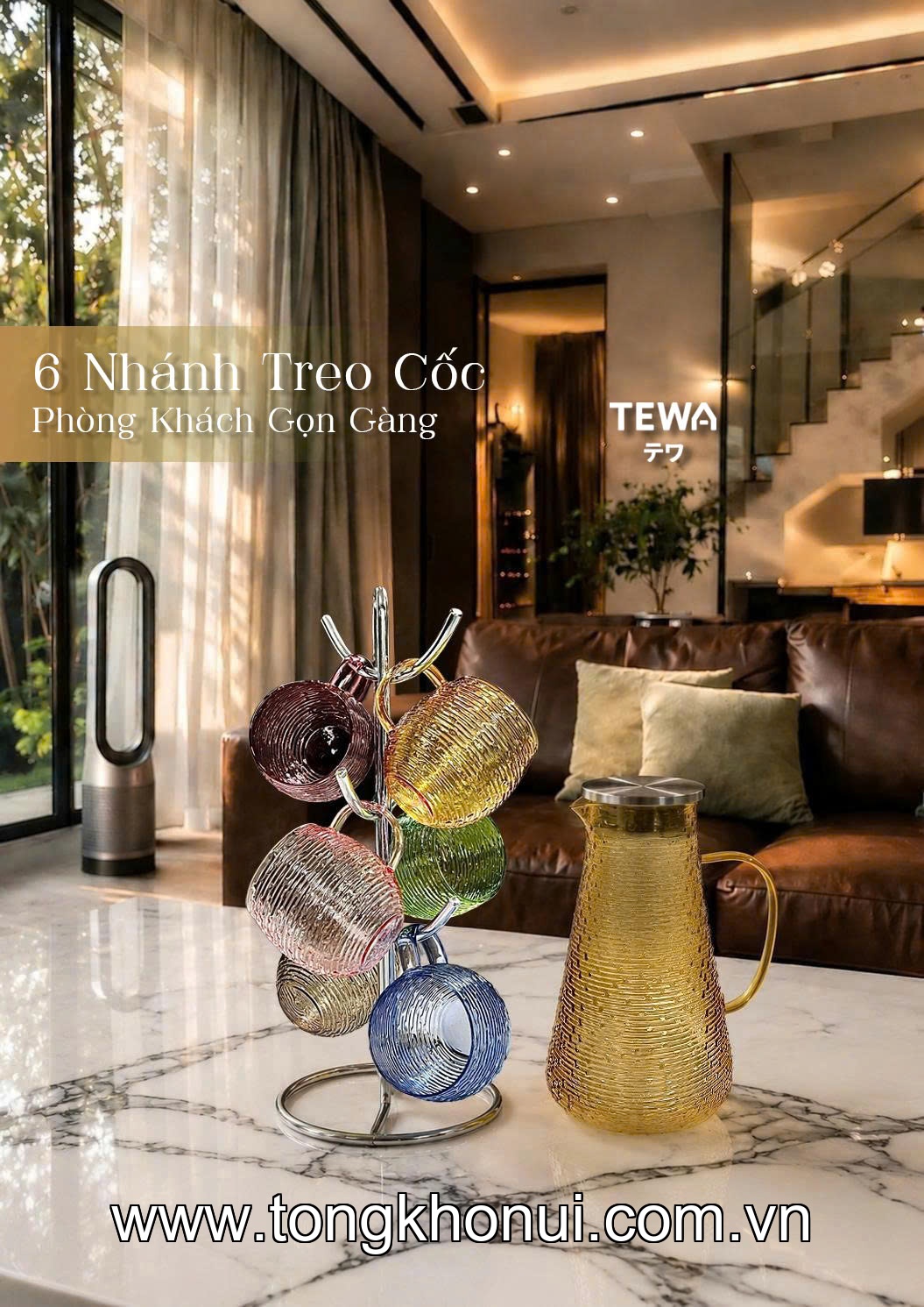 Giá treo cốc 6 móc 39 x 17cm, TEWA, 80065 ảnh 11