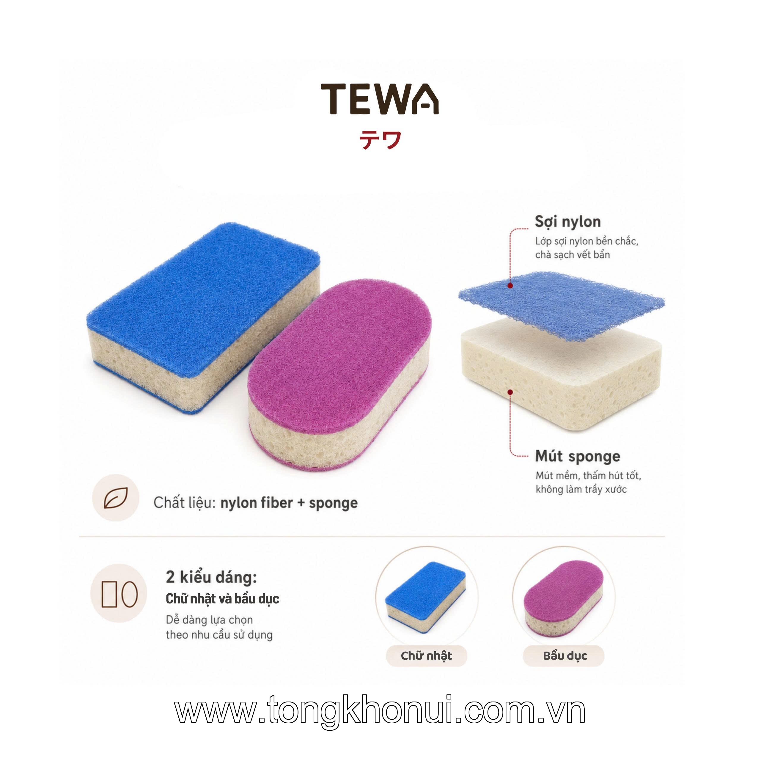 BỘ 3 MIẾNG BỌT BIỂN RỬA BÁT ĐA NĂNG TEWA – MÚT RỬA BÁT 3 LỚP KHÔNG TRẦY XƯỚC (MUA 1 TẶNG 1) (MÃ 80069) ảnh 9