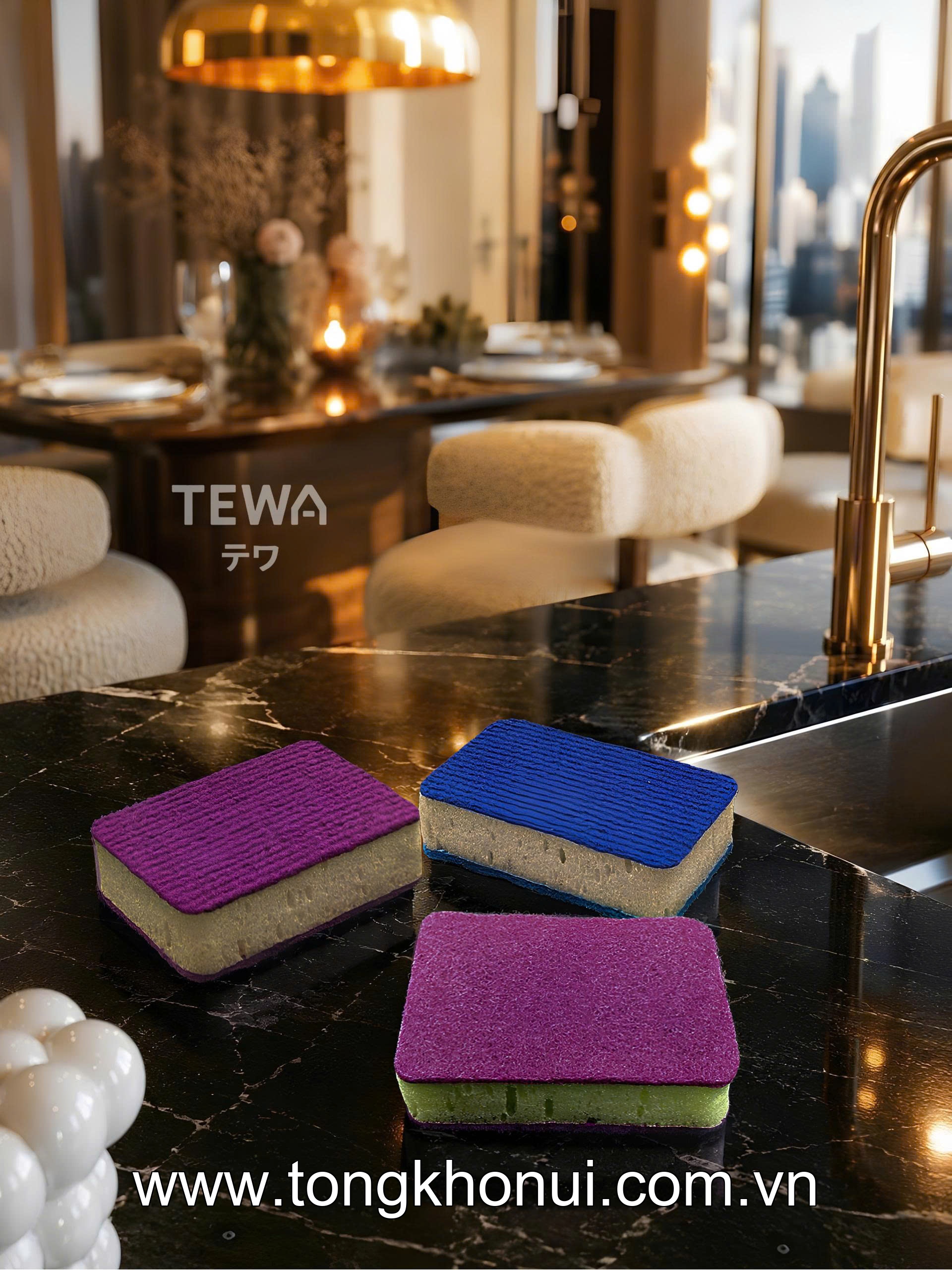 BỘ 3 MIẾNG BỌT BIỂN RỬA BÁT ĐA NĂNG TEWA – MÚT RỬA BÁT 3 LỚP KHÔNG TRẦY XƯỚC (MUA 1 TẶNG 1) (MÃ 80069) ảnh 12