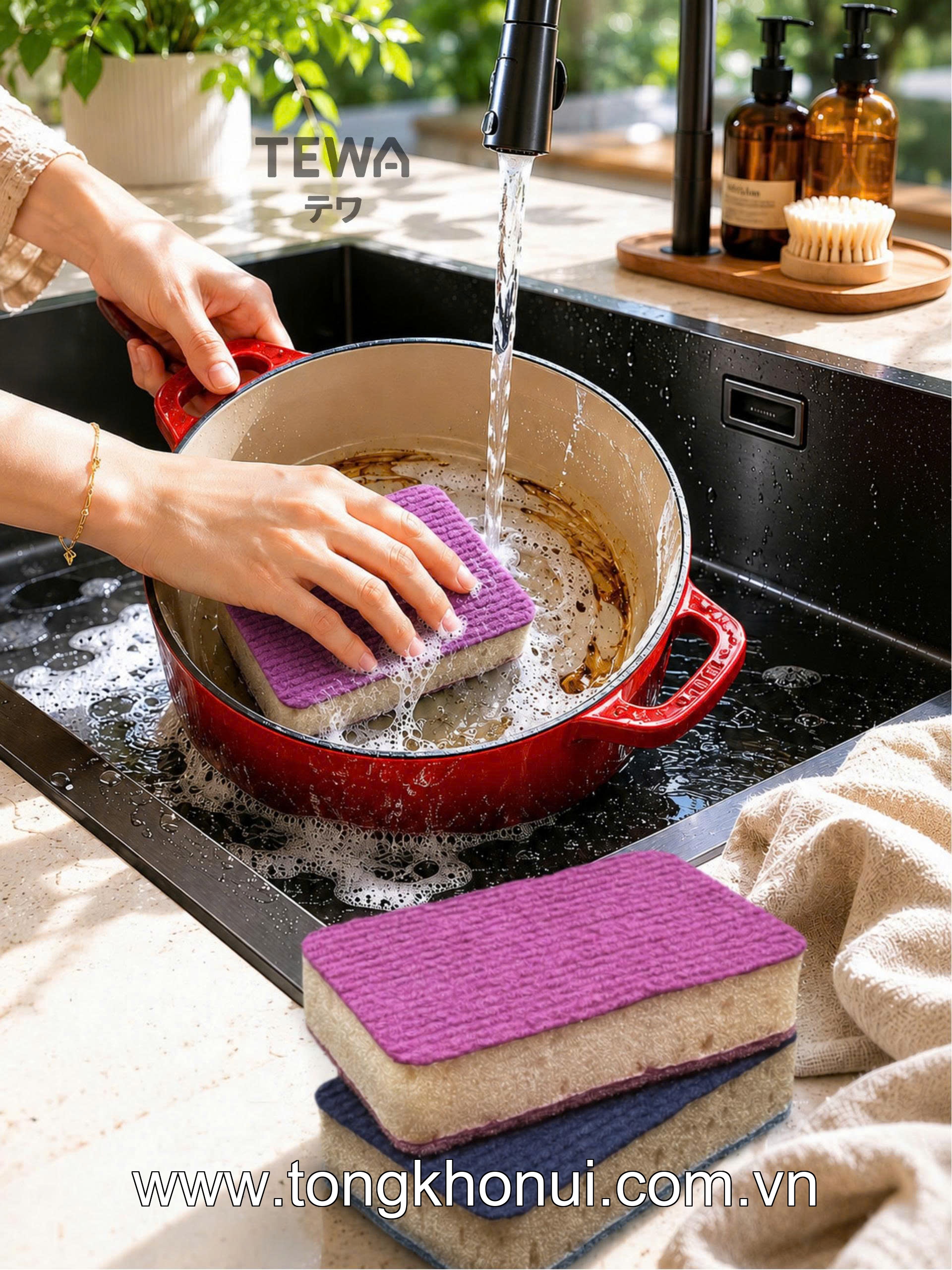 BỘ 3 MIẾNG BỌT BIỂN RỬA BÁT ĐA NĂNG TEWA – MÚT RỬA BÁT 3 LỚP KHÔNG TRẦY XƯỚC (MUA 1 TẶNG 1) (MÃ 80069) ảnh 15