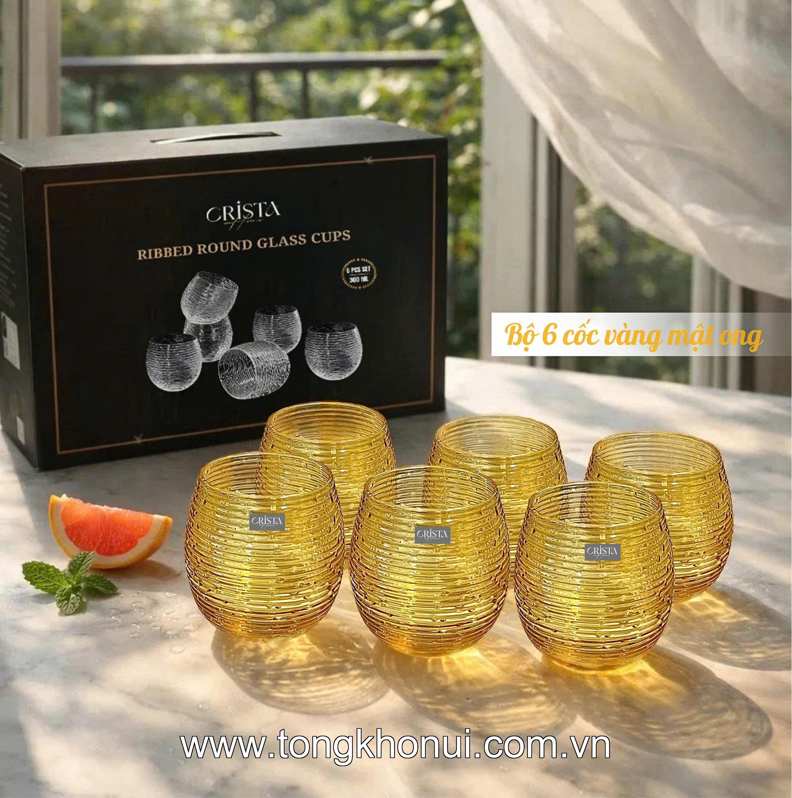 BỘ 6 CỐC THỦY TINH DÁNG BẦU VÂN NGANG 300ML CRISTA HOME – CỐC ĐỔI MÀU THỔI THỦ CÔNG HOT 2026 (MÃ 60254) ảnh 5