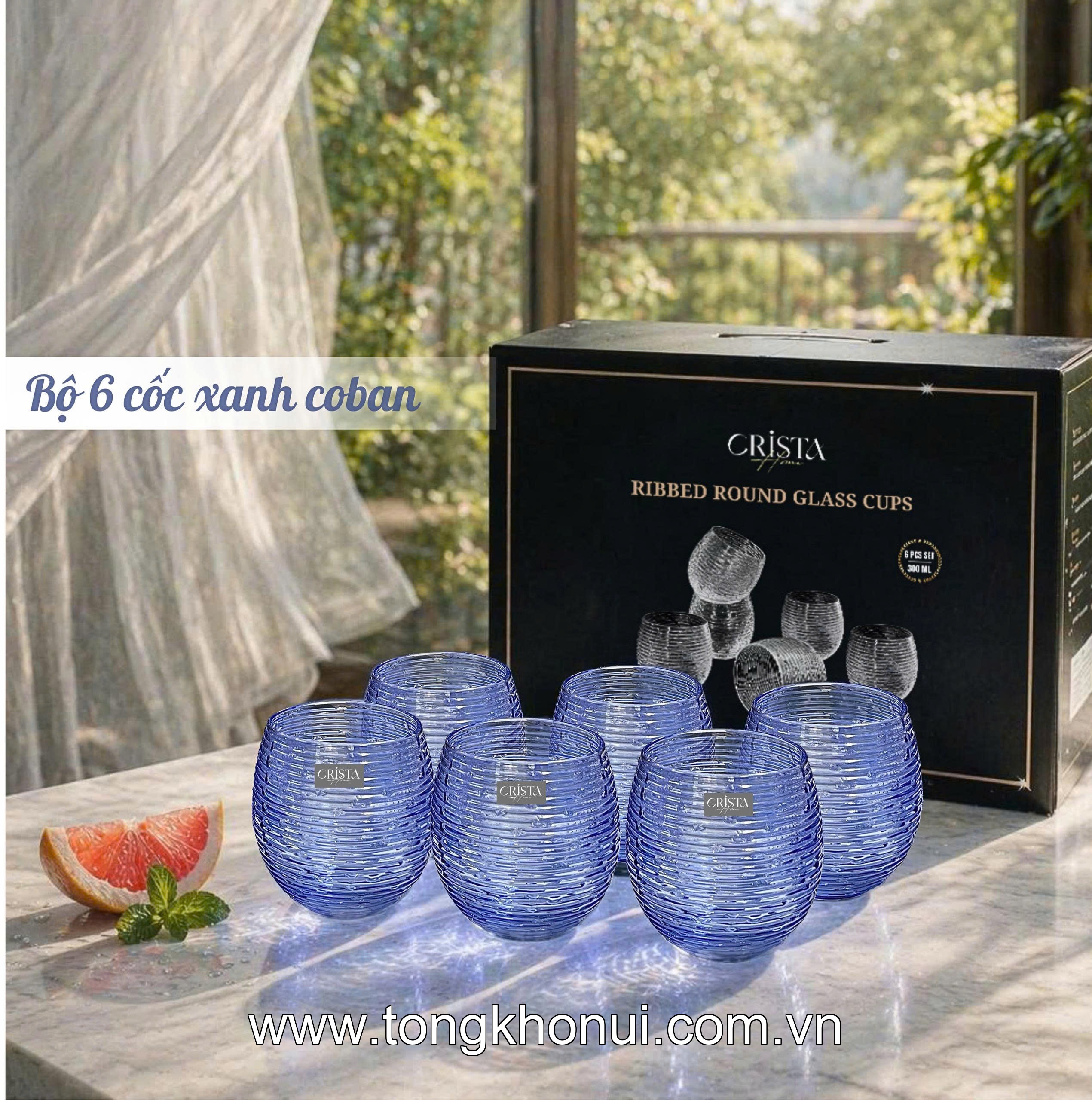 BỘ 6 CỐC THỦY TINH DÁNG BẦU VÂN NGANG 300ML CRISTA HOME – CỐC ĐỔI MÀU THỔI THỦ CÔNG HOT 2026 (MÃ 60254) ảnh 6