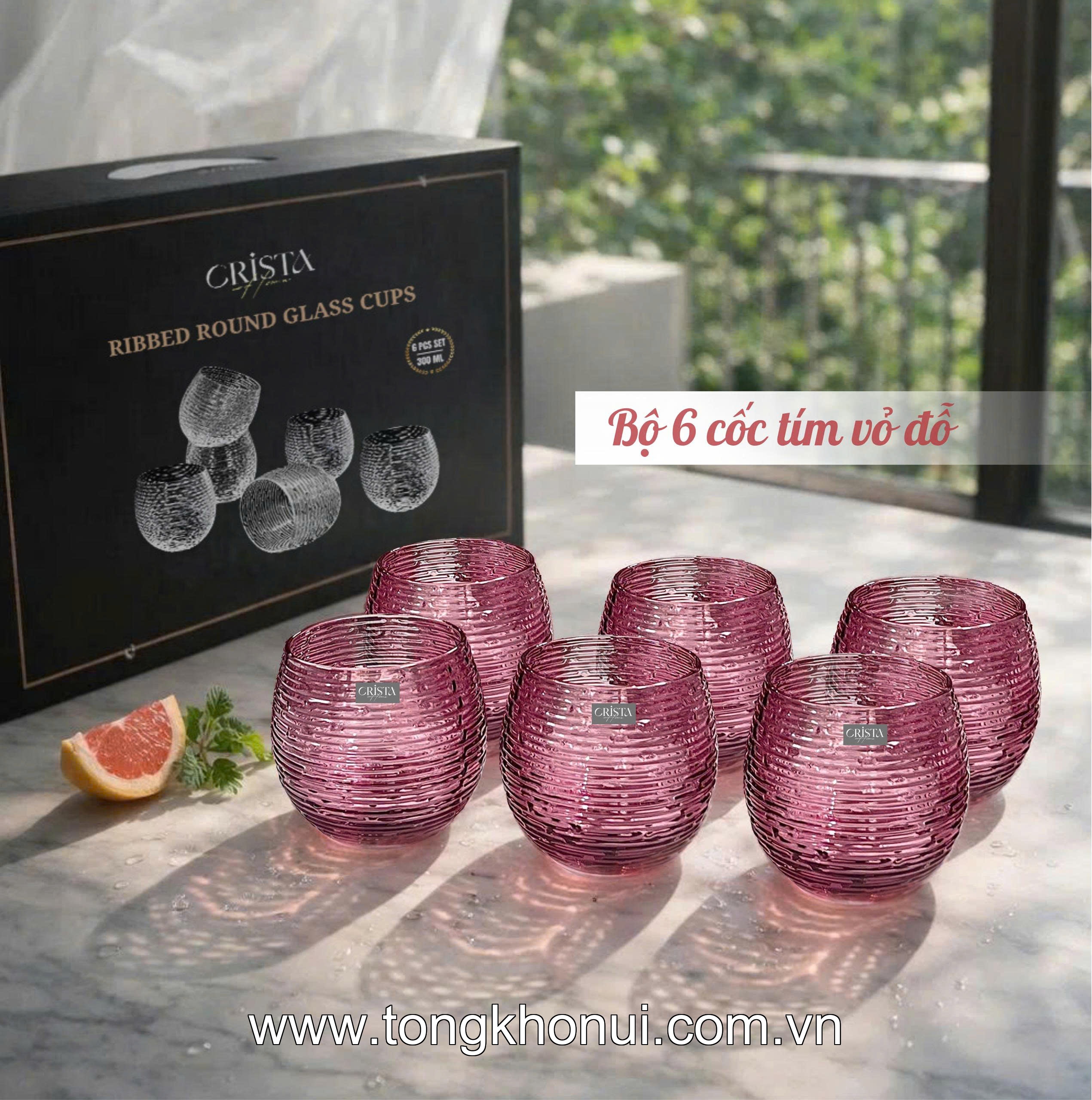 BỘ 6 CỐC THỦY TINH DÁNG BẦU VÂN NGANG 300ML CRISTA HOME – CỐC ĐỔI MÀU THỔI THỦ CÔNG HOT 2026 (MÃ 60254) ảnh 7