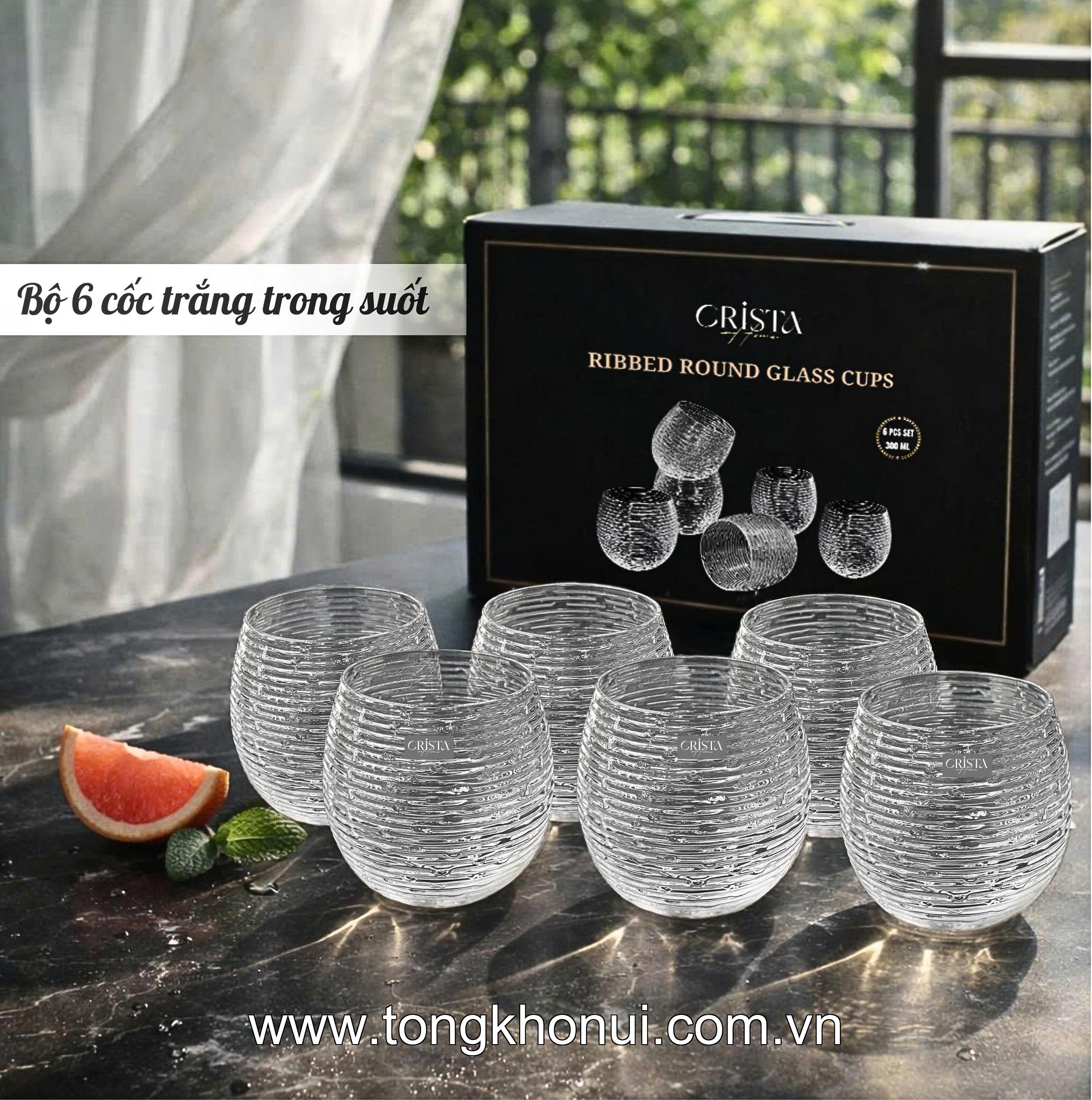 BỘ 6 CỐC THỦY TINH DÁNG BẦU VÂN NGANG 300ML CRISTA HOME – CỐC ĐỔI MÀU THỔI THỦ CÔNG HOT 2026 (MÃ 60254) ảnh 8