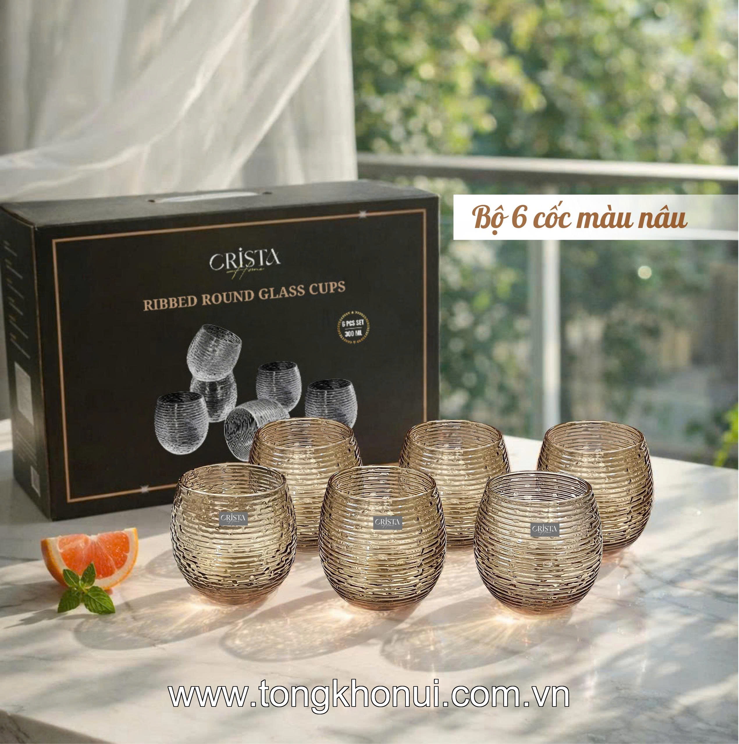 BỘ 6 CỐC THỦY TINH DÁNG BẦU VÂN NGANG 300ML CRISTA HOME – CỐC ĐỔI MÀU THỔI THỦ CÔNG HOT 2026 (MÃ 60254) ảnh 9