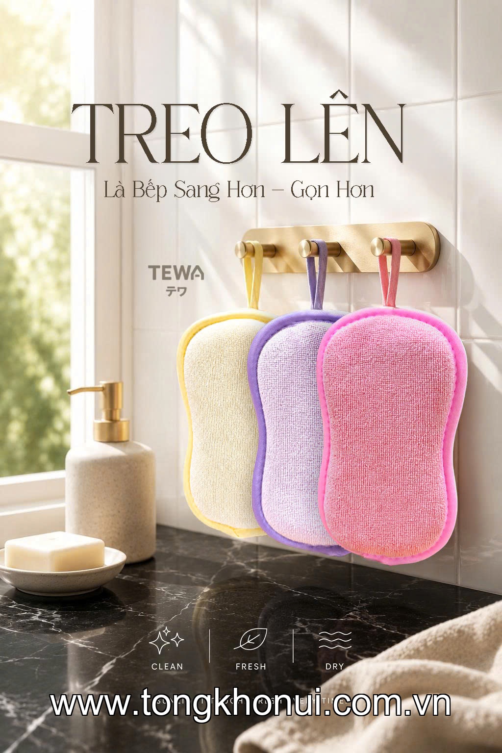 BỘ 3 MIẾNG GIẺ RỬA BÁT ĐA NĂNG MICROFIBER TEWA – MÃ 80070 ảnh 6