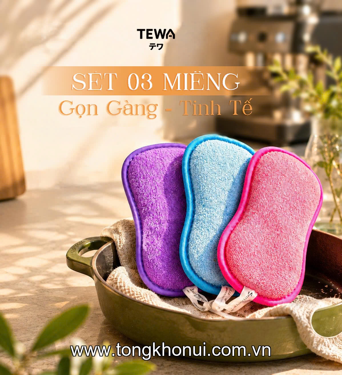 BỘ 3 MIẾNG GIẺ RỬA BÁT ĐA NĂNG MICROFIBER TEWA – MÃ 80070 ảnh 10