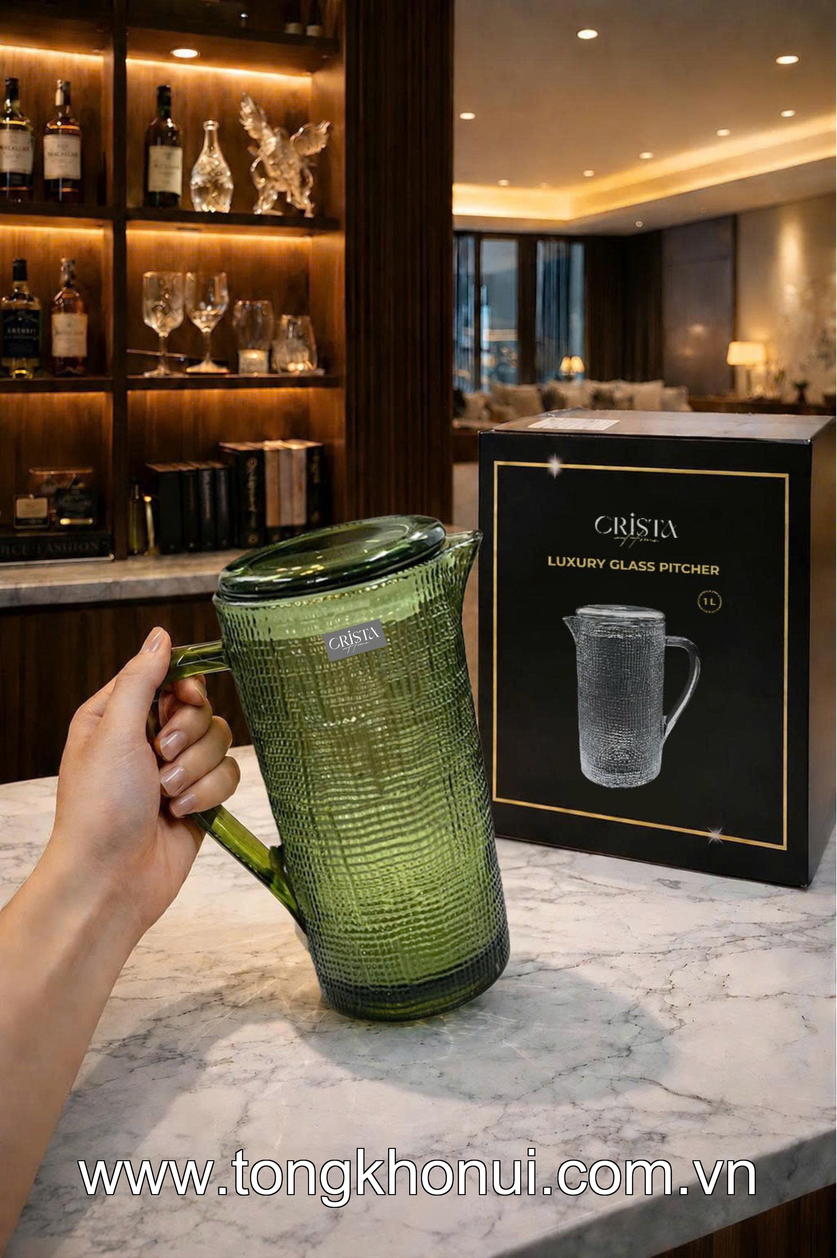 BÌNH NƯỚC THỦY TINH VÂN LƯỚI 1L CRISTA HOME – BÌNH ĐỰNG NƯỚC CAO CẤP, NẮP CHỐNG RƠI (MÃ 60203) ảnh 2