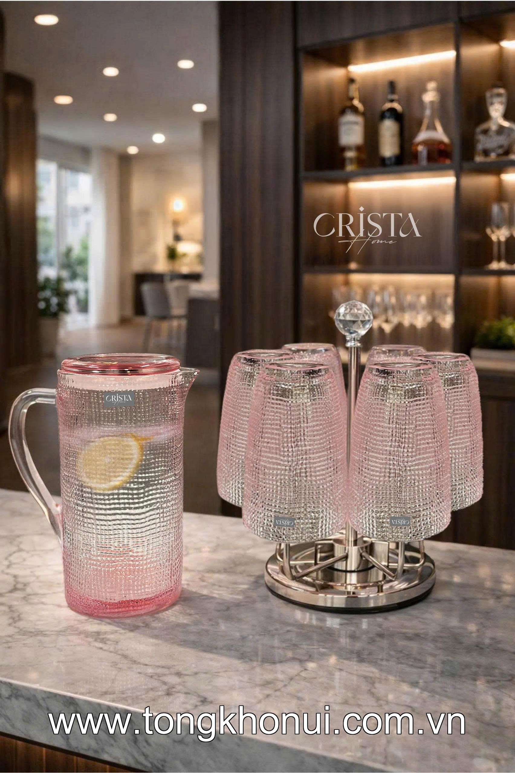 BÌNH NƯỚC THỦY TINH VÂN LƯỚI 1L CRISTA HOME – BÌNH ĐỰNG NƯỚC CAO CẤP, NẮP CHỐNG RƠI (MÃ 60203) ảnh 3