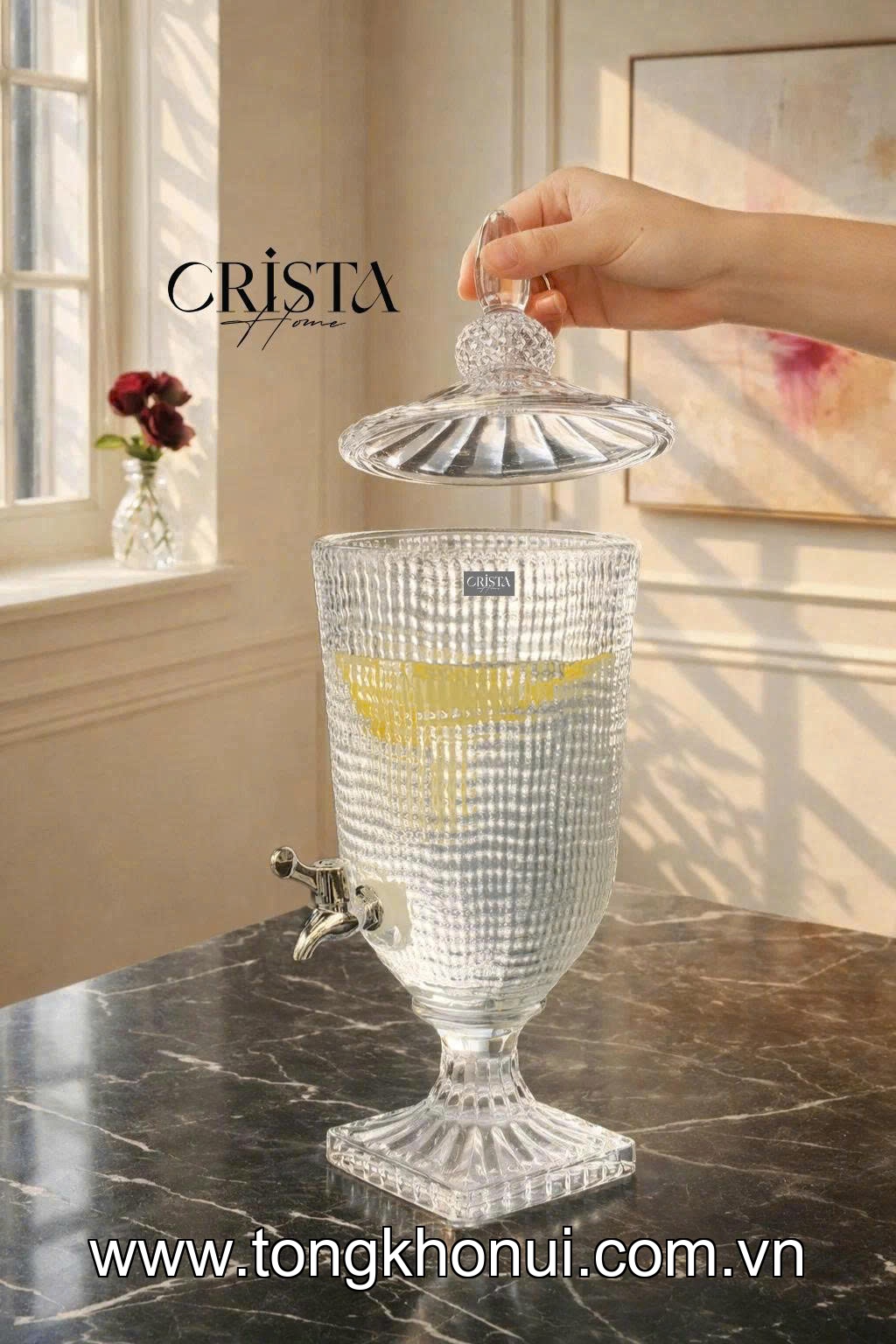 BÌNH NƯỚC THỦY TINH VÂN LƯỚI CÓ VÒI 3.3L CRISTA HOME – BÌNH ĐỰNG NƯỚC MÁT GIA ĐÌNH (MÃ 60204) ảnh 1