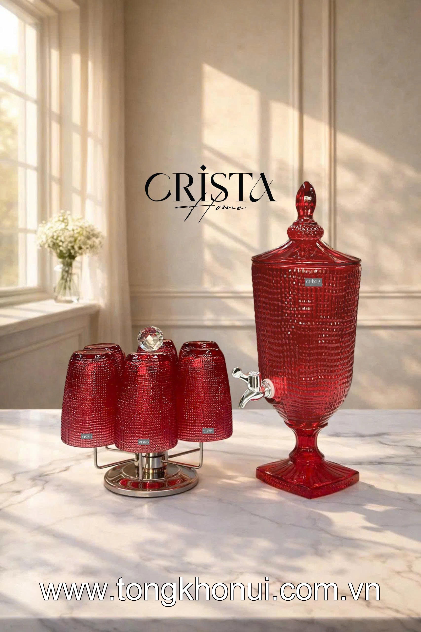 BÌNH NƯỚC THỦY TINH VÂN LƯỚI CÓ VÒI 3.3L CRISTA HOME – BÌNH ĐỰNG NƯỚC MÁT GIA ĐÌNH (MÃ 60204) ảnh 3