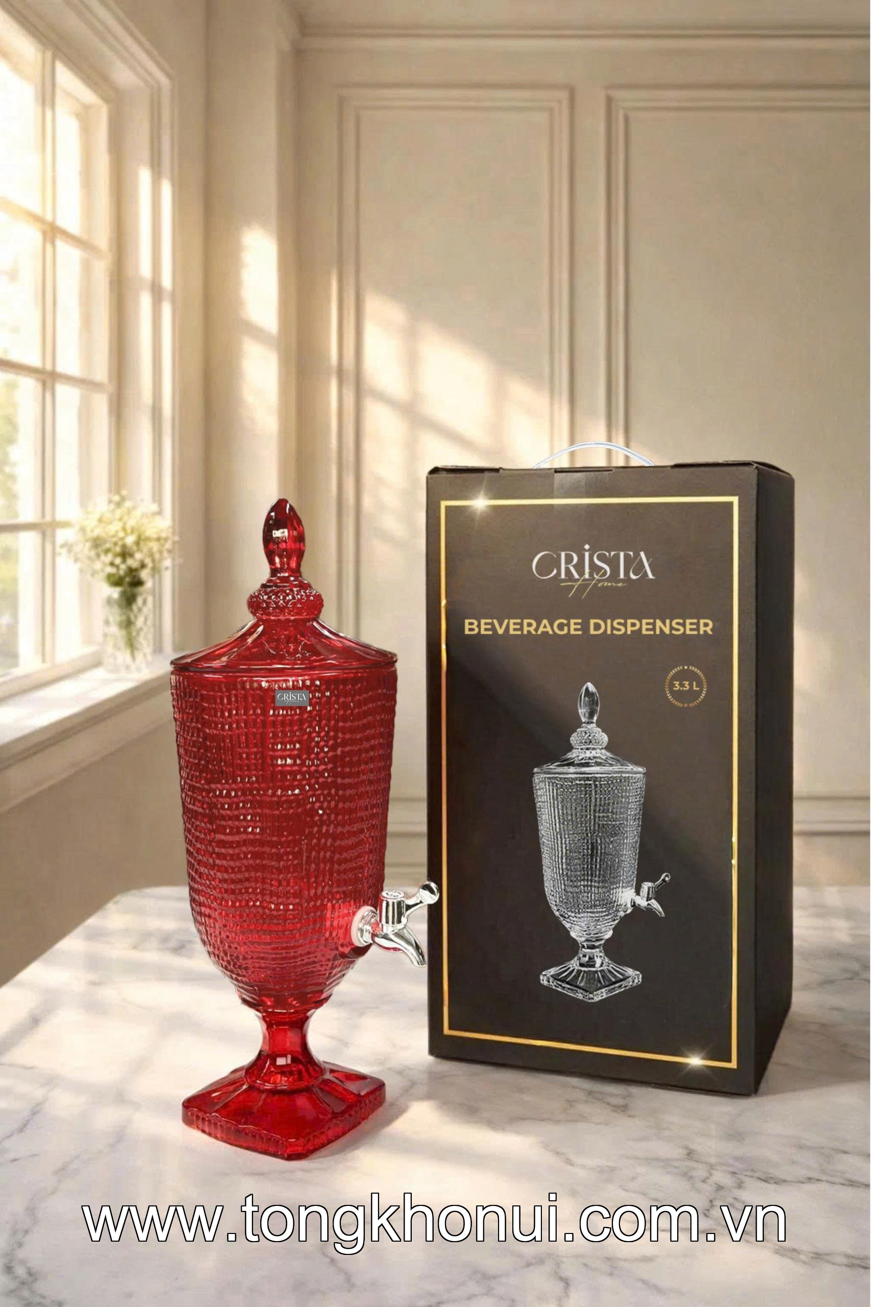 BÌNH NƯỚC THỦY TINH VÂN LƯỚI CÓ VÒI 3.3L CRISTA HOME – BÌNH ĐỰNG NƯỚC MÁT GIA ĐÌNH (MÃ 60204) ảnh 5