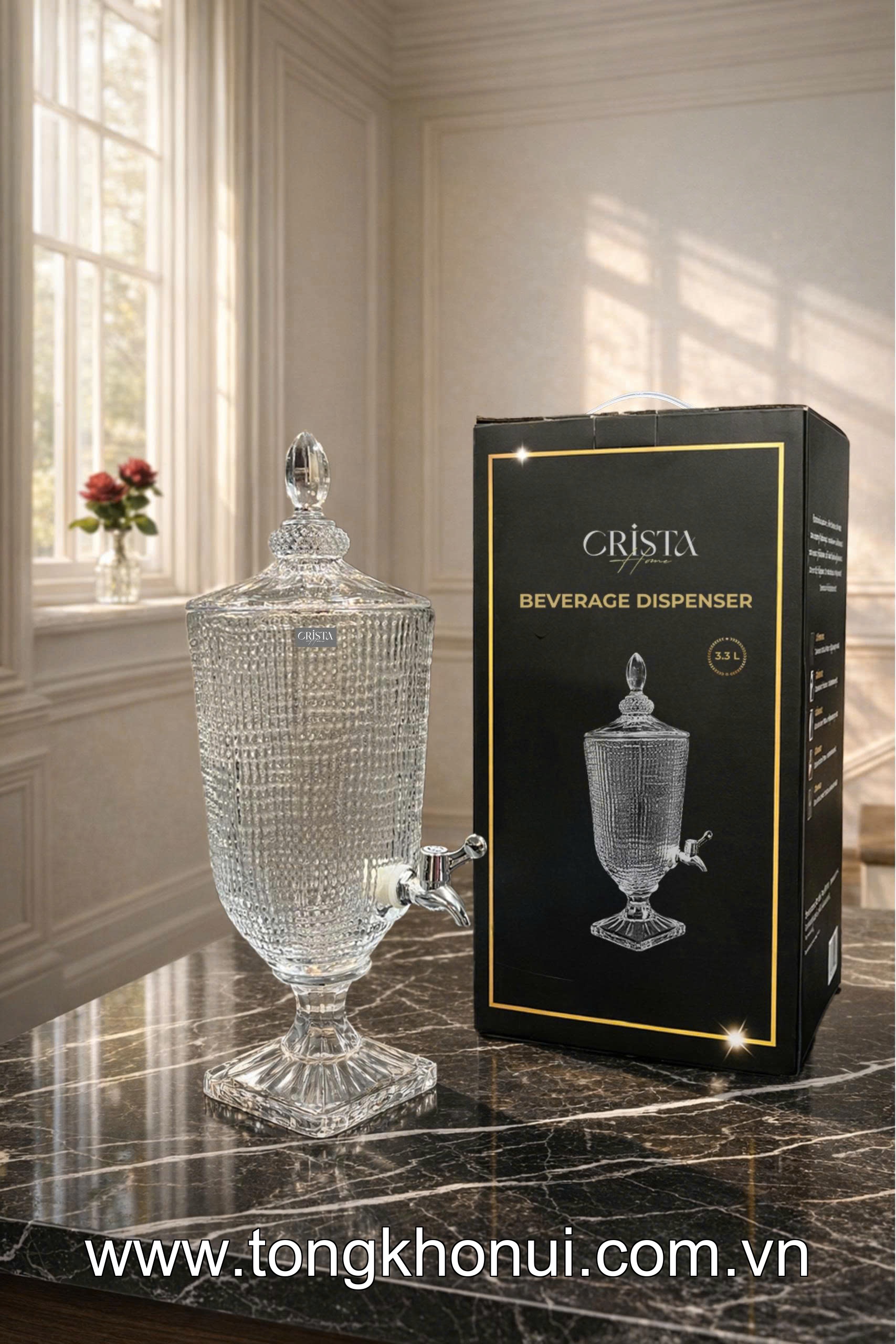 BÌNH NƯỚC THỦY TINH VÂN LƯỚI CÓ VÒI 3.3L CRISTA HOME – BÌNH ĐỰNG NƯỚC MÁT GIA ĐÌNH (MÃ 60204) ảnh 6