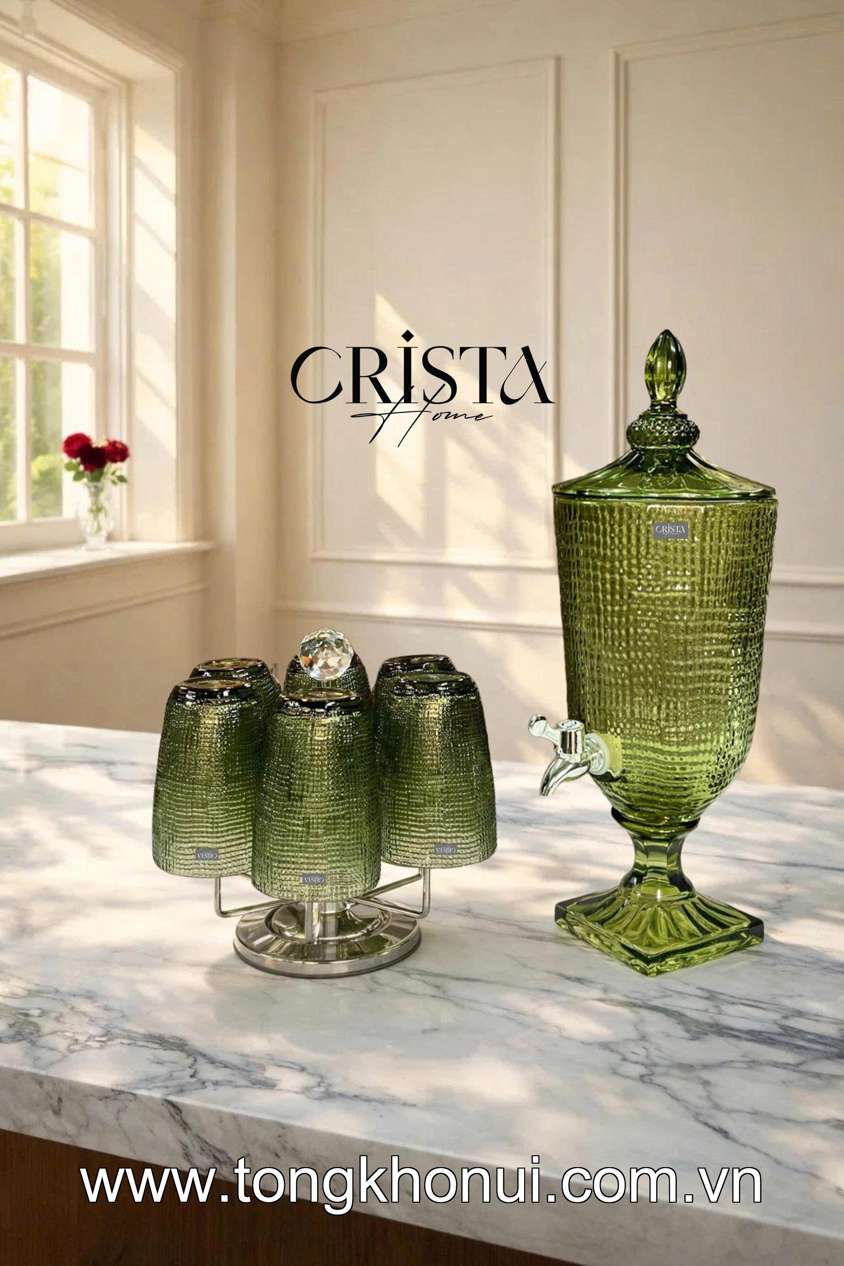 BÌNH NƯỚC THỦY TINH VÂN LƯỚI CÓ VÒI 3.3L CRISTA HOME – BÌNH ĐỰNG NƯỚC MÁT GIA ĐÌNH (MÃ 60204) ảnh 9