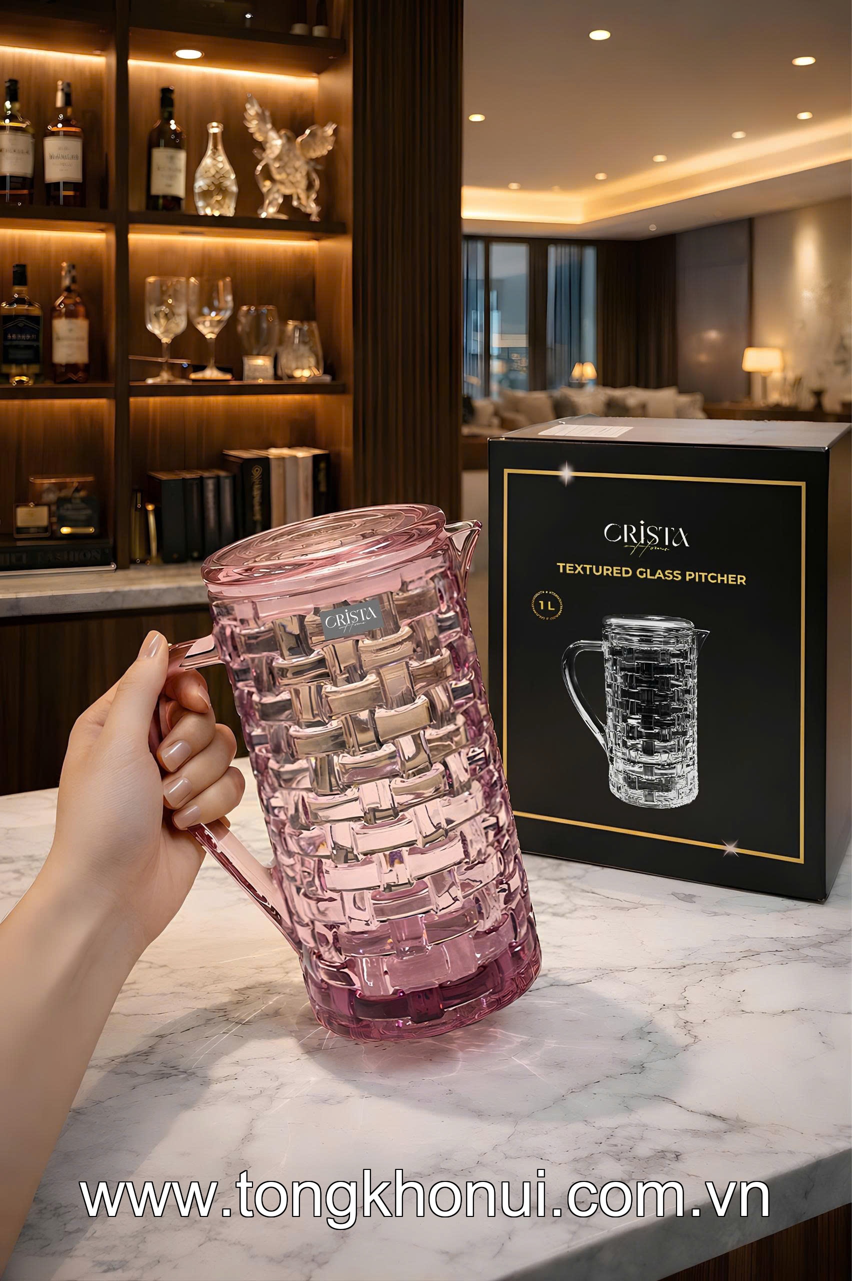 BÌNH NƯỚC THỦY TINH VÂN CARO 1L CRISTA HOME – BÌNH ĐỰNG NƯỚC ĐẸP, NẮP CHỐNG RƠI (MÃ 60202) ảnh 3