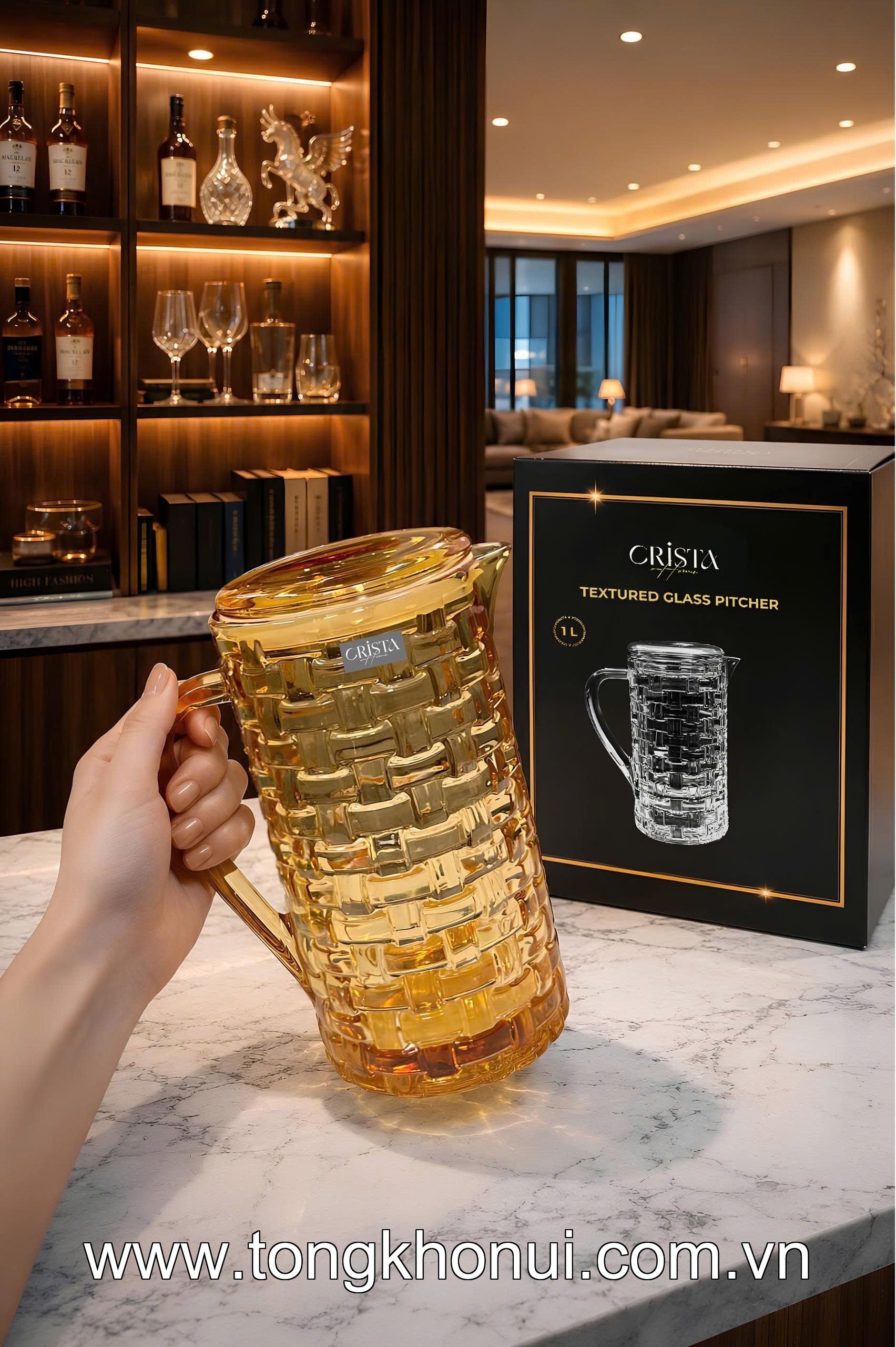 BÌNH NƯỚC THỦY TINH VÂN CARO 1L CRISTA HOME – BÌNH ĐỰNG NƯỚC ĐẸP, NẮP CHỐNG RƠI (MÃ 60202) ảnh 4