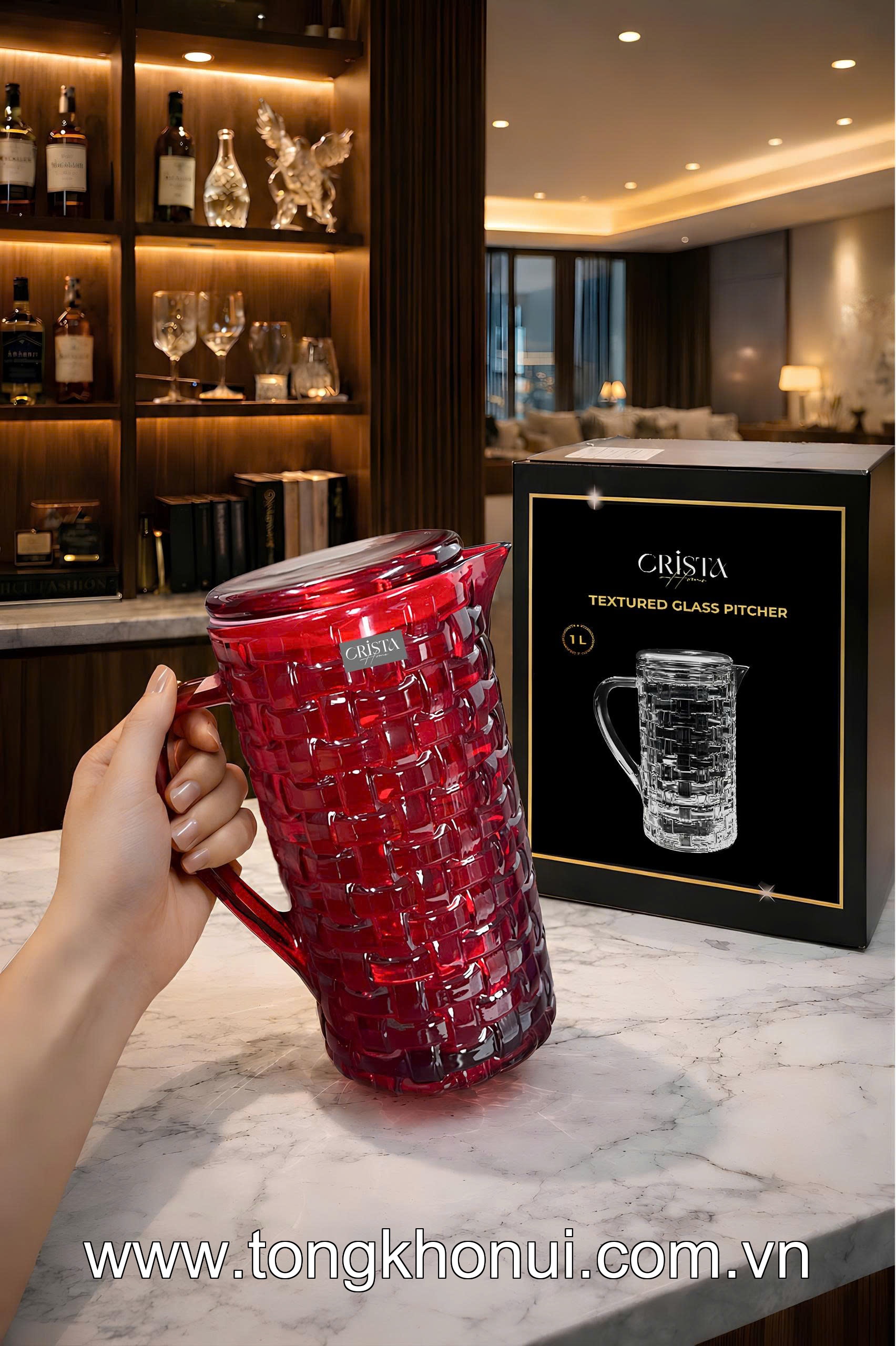 BÌNH NƯỚC THỦY TINH VÂN CARO 1L CRISTA HOME – BÌNH ĐỰNG NƯỚC ĐẸP, NẮP CHỐNG RƠI (MÃ 60202) ảnh 5