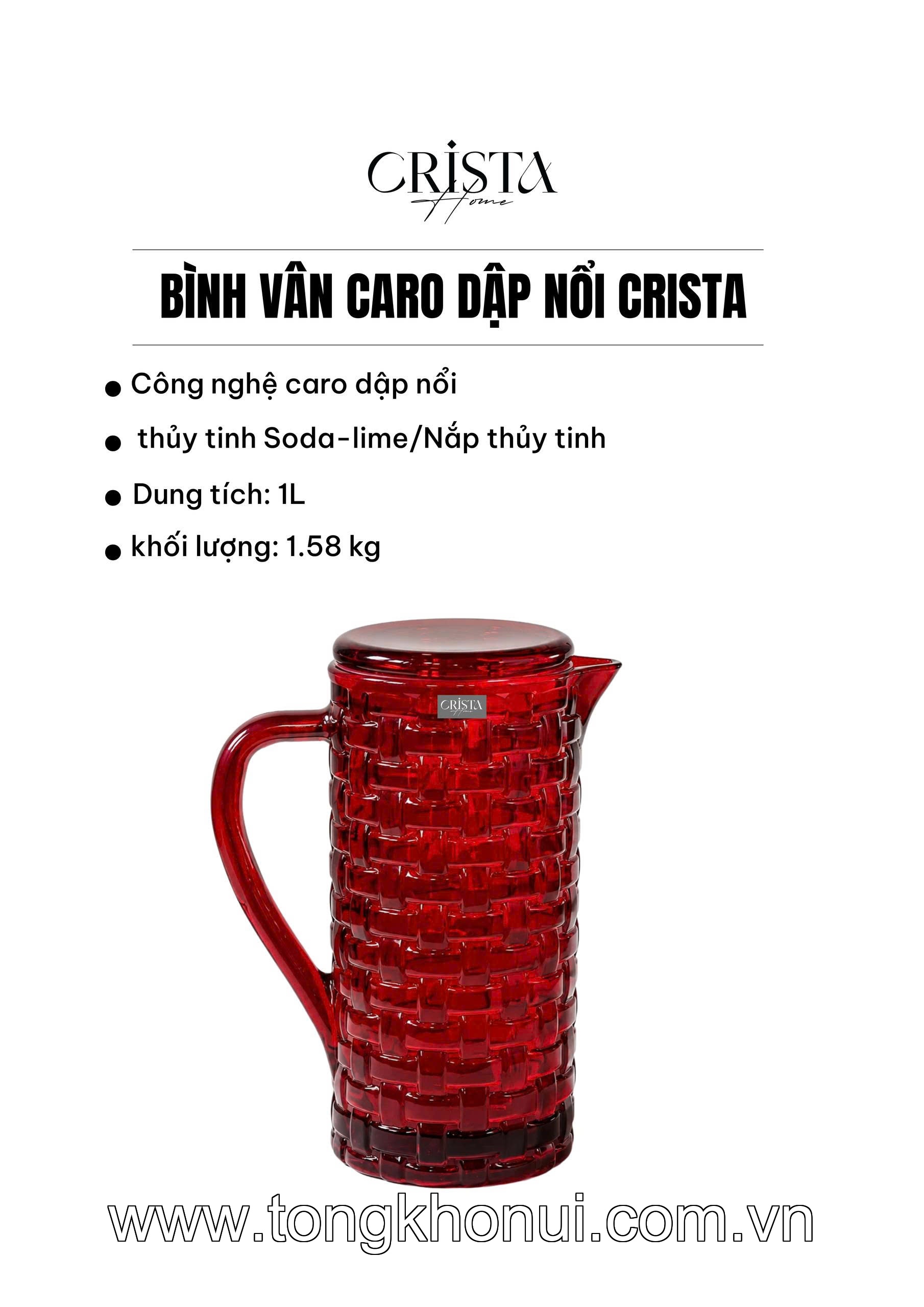 BÌNH NƯỚC THỦY TINH VÂN CARO 1L CRISTA HOME – BÌNH ĐỰNG NƯỚC ĐẸP, NẮP CHỐNG RƠI (MÃ 60202) ảnh 20