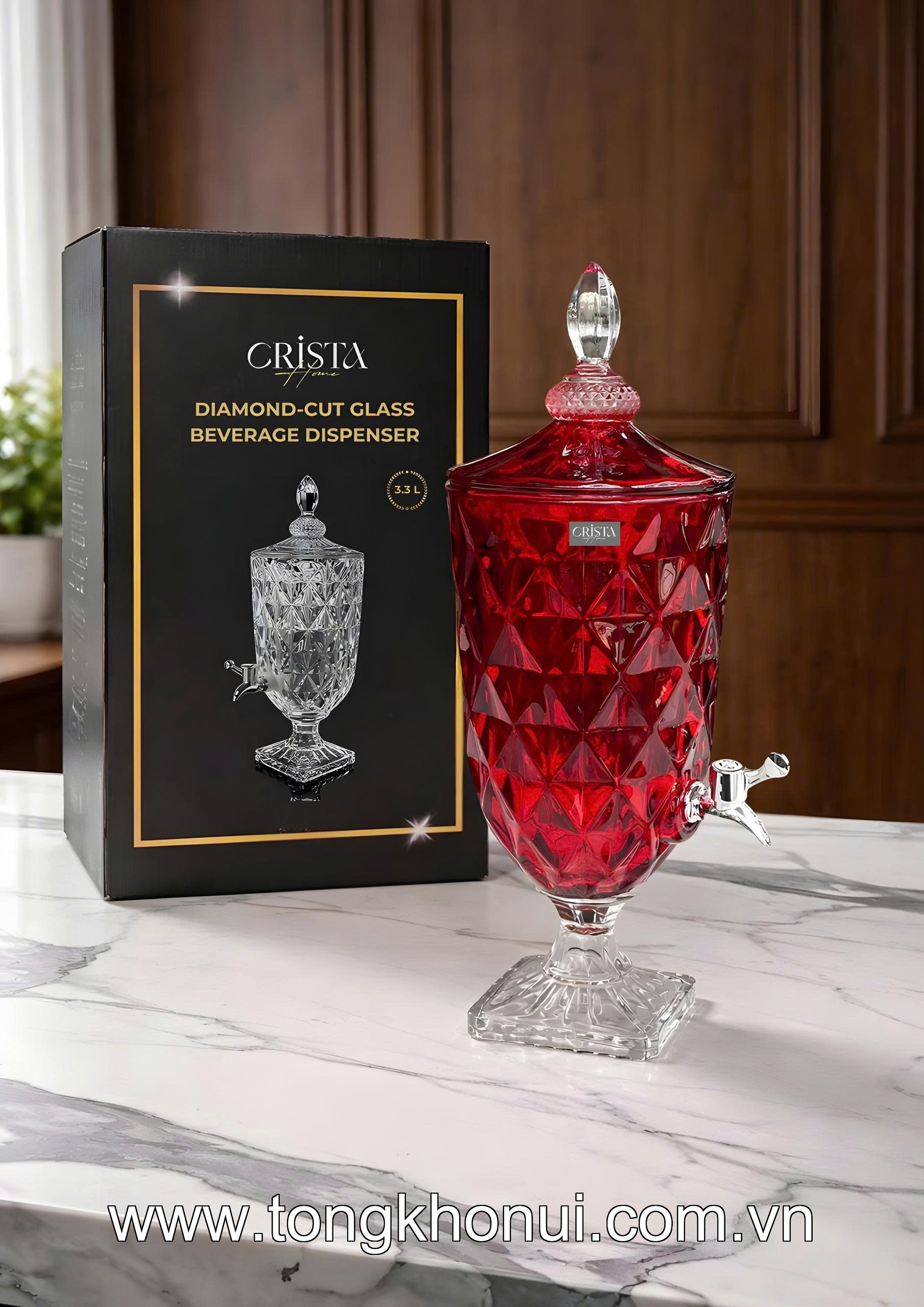 BÌNH NƯỚC THỦY TINH VÂN KIM CƯƠNG CÓ VÒI 3.3L CRISTA HOME – BÌNH ĐỰNG NƯỚC MÁT GIA ĐÌNH (MÃ 60244) ảnh 5