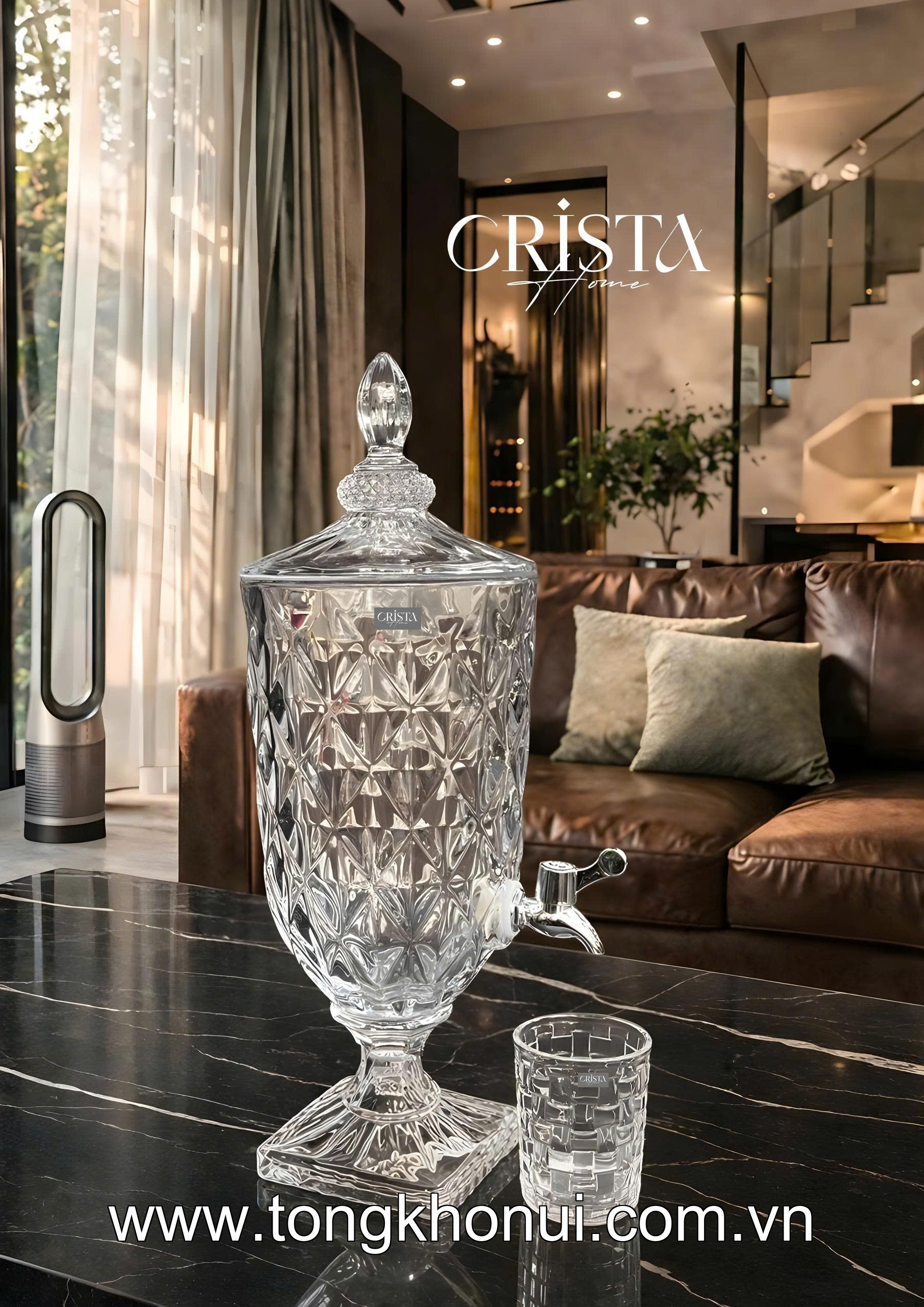 BÌNH NƯỚC THỦY TINH VÂN KIM CƯƠNG CÓ VÒI 3.3L CRISTA HOME – BÌNH ĐỰNG NƯỚC MÁT GIA ĐÌNH (MÃ 60244) ảnh 7