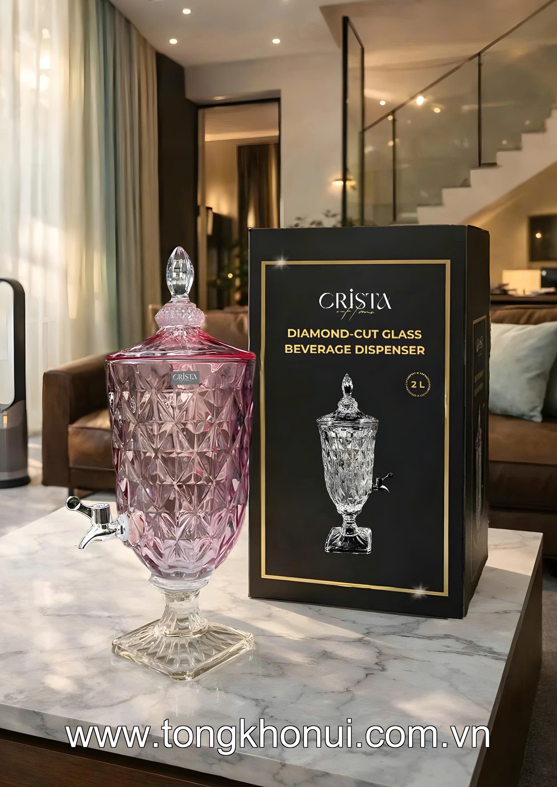 BÌNH NƯỚC THỦY TINH VÂN KIM CƯƠNG CÓ VÒI 3.3L CRISTA HOME – BÌNH ĐỰNG NƯỚC MÁT GIA ĐÌNH (MÃ 60244) ảnh 9