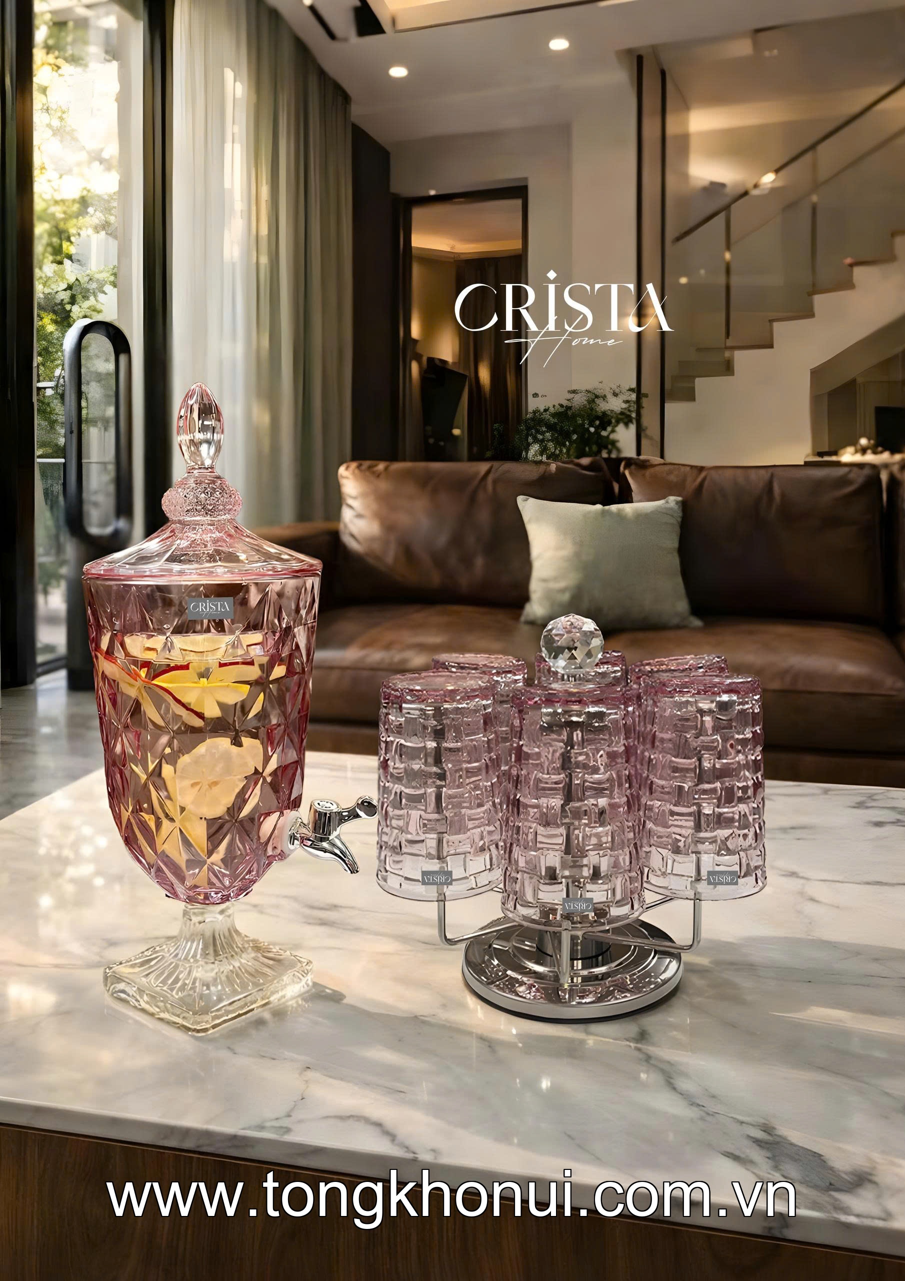 BÌNH NƯỚC THỦY TINH VÂN KIM CƯƠNG CÓ VÒI 3.3L CRISTA HOME – BÌNH ĐỰNG NƯỚC MÁT GIA ĐÌNH (MÃ 60244) ảnh 10