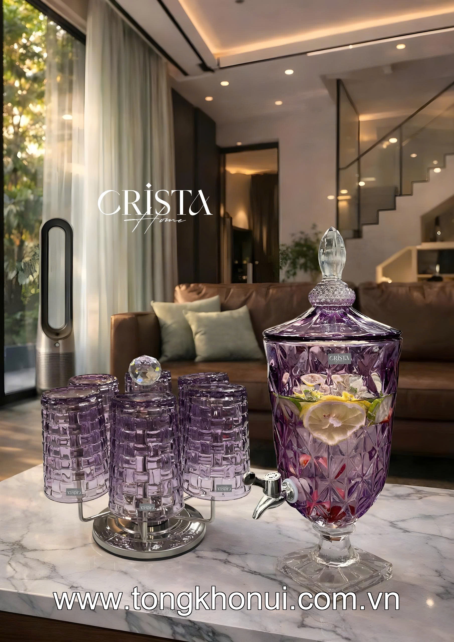 BÌNH NƯỚC THỦY TINH VÂN KIM CƯƠNG CÓ VÒI 3.3L CRISTA HOME – BÌNH ĐỰNG NƯỚC MÁT GIA ĐÌNH (MÃ 60244) ảnh 11