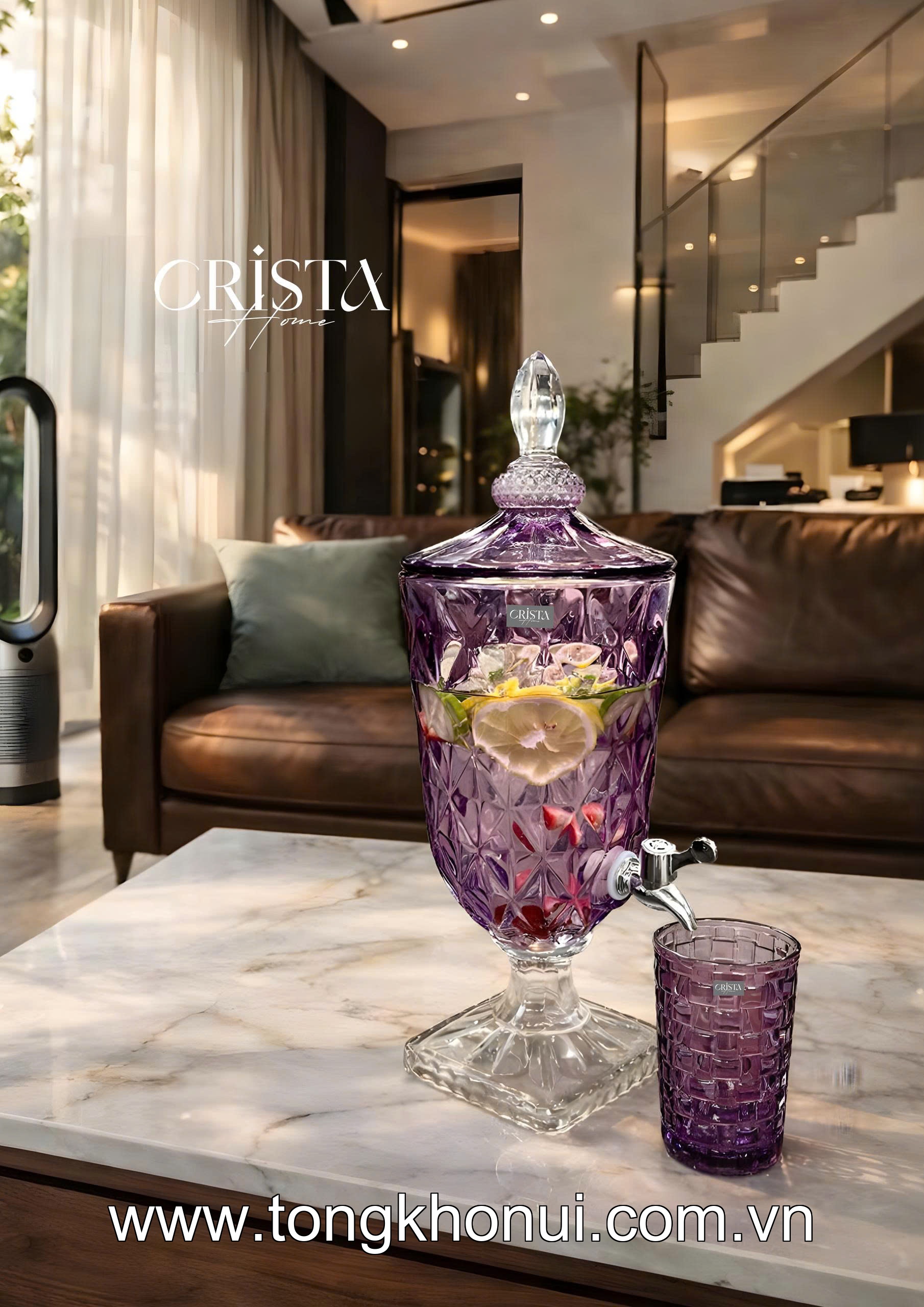 BÌNH NƯỚC THỦY TINH VÂN KIM CƯƠNG CÓ VÒI 3.3L CRISTA HOME – BÌNH ĐỰNG NƯỚC MÁT GIA ĐÌNH (MÃ 60244) ảnh 12