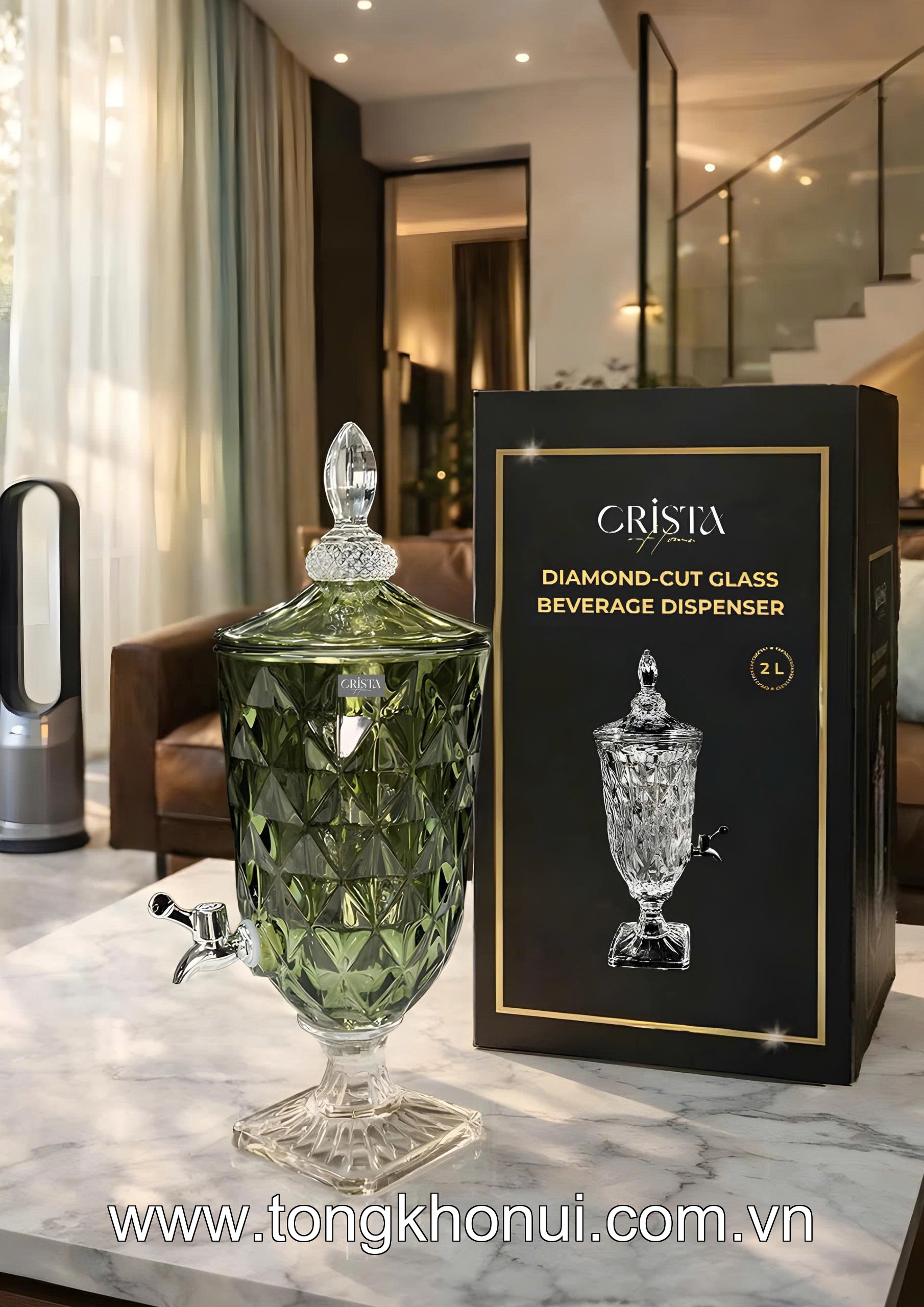 BÌNH NƯỚC THỦY TINH VÂN KIM CƯƠNG CÓ VÒI 3.3L CRISTA HOME – BÌNH ĐỰNG NƯỚC MÁT GIA ĐÌNH (MÃ 60244) ảnh 13