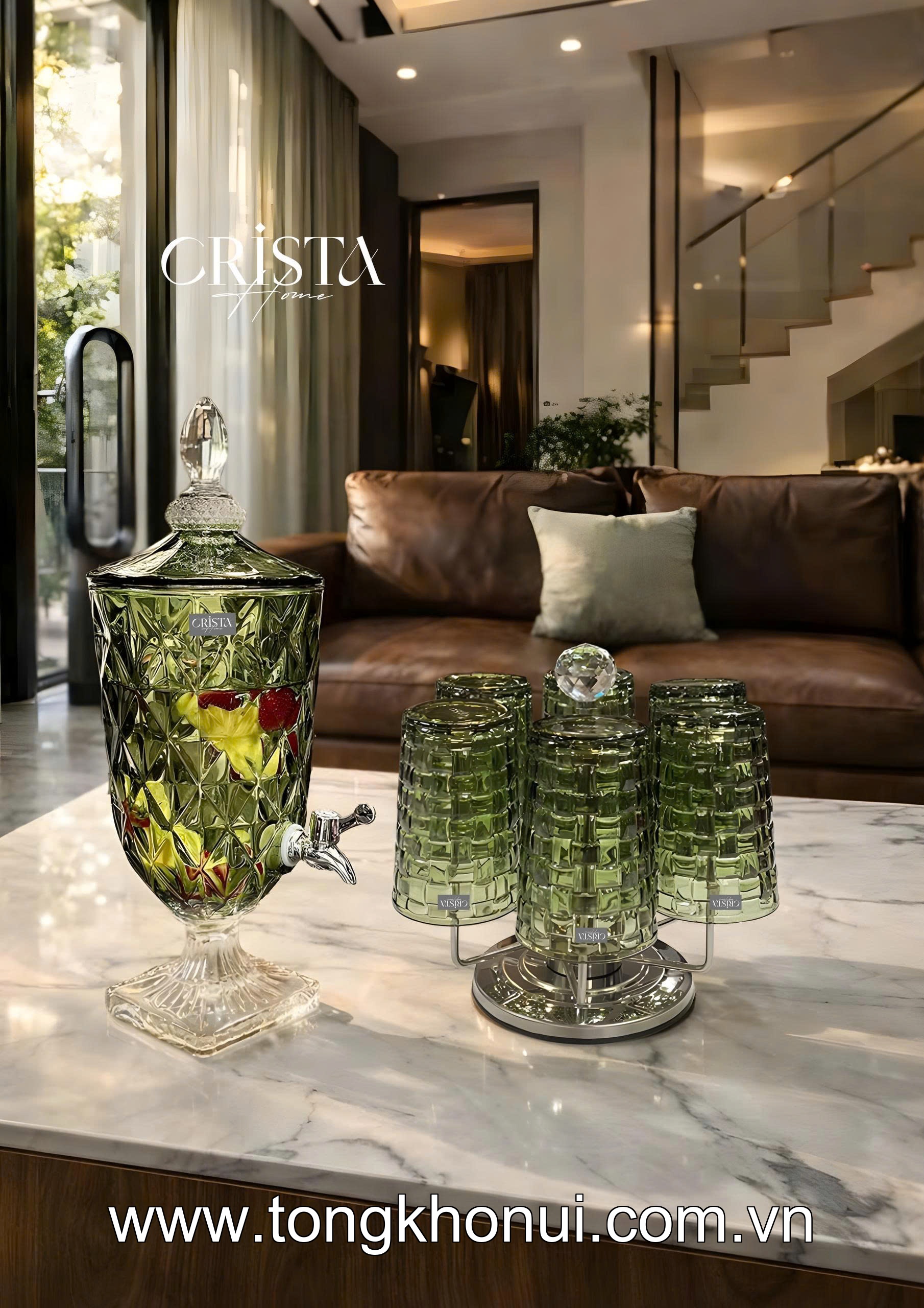 BÌNH NƯỚC THỦY TINH VÂN KIM CƯƠNG CÓ VÒI 3.3L CRISTA HOME – BÌNH ĐỰNG NƯỚC MÁT GIA ĐÌNH (MÃ 60244) ảnh 14