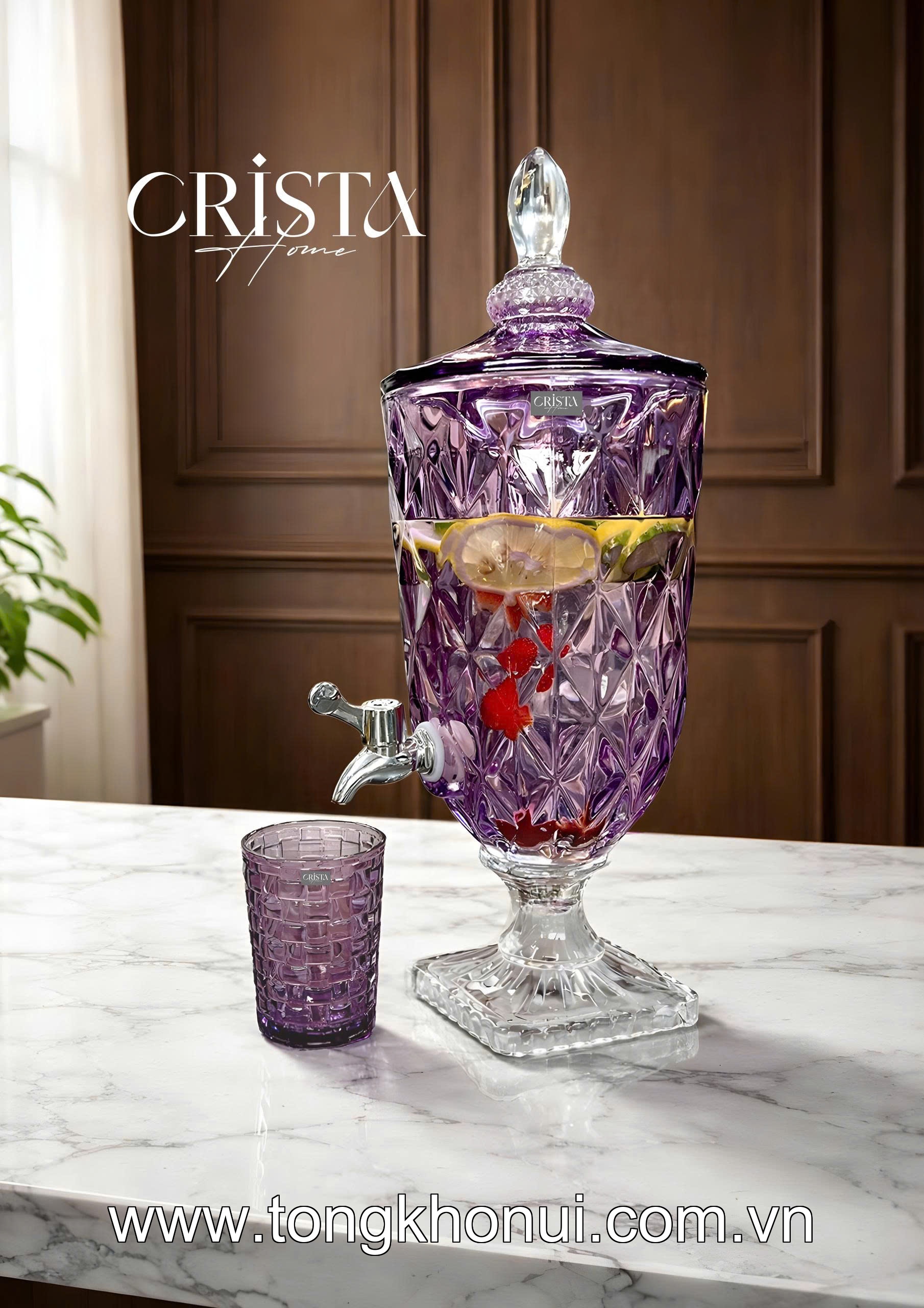 BÌNH NƯỚC THỦY TINH VÂN KIM CƯƠNG CÓ VÒI 3.3L CRISTA HOME – BÌNH ĐỰNG NƯỚC MÁT GIA ĐÌNH (MÃ 60244) ảnh 16