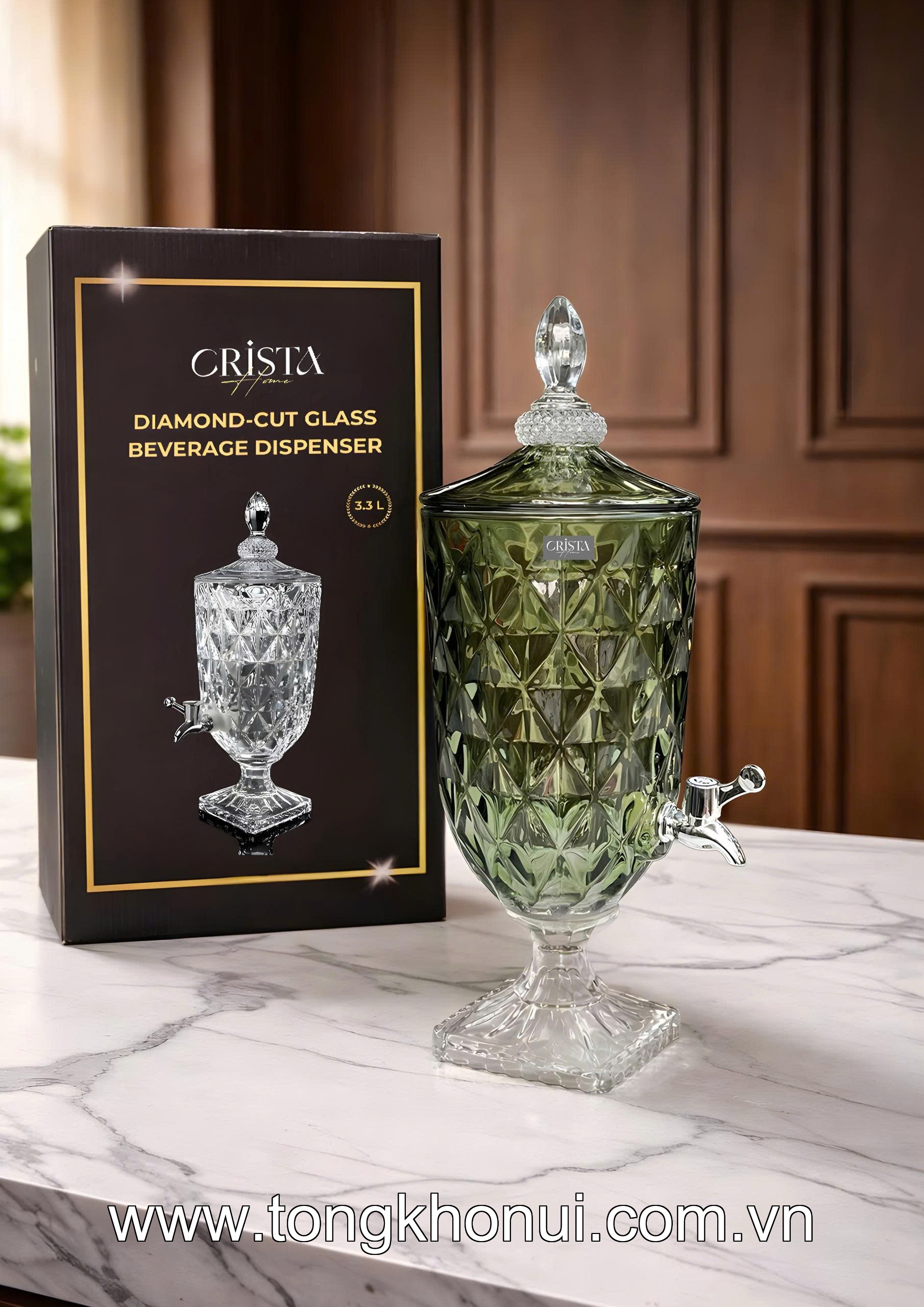 BÌNH NƯỚC THỦY TINH VÂN KIM CƯƠNG CÓ VÒI 3.3L CRISTA HOME – BÌNH ĐỰNG NƯỚC MÁT GIA ĐÌNH (MÃ 60244) ảnh 17
