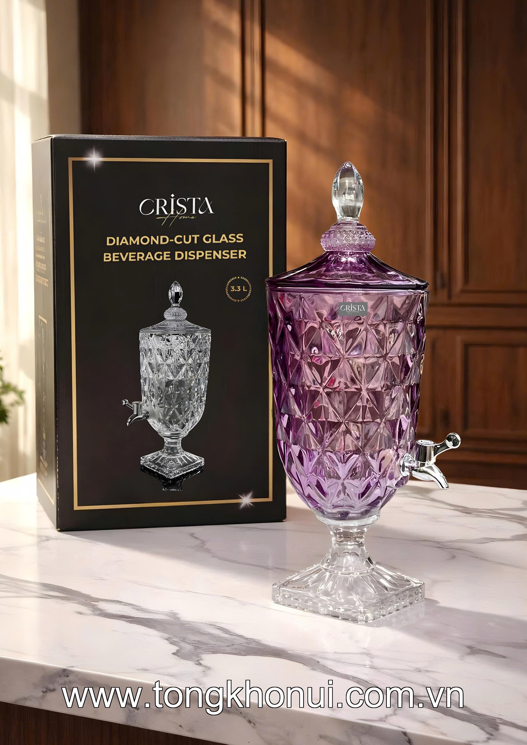 BÌNH NƯỚC THỦY TINH VÂN KIM CƯƠNG CÓ VÒI 3.3L CRISTA HOME – BÌNH ĐỰNG NƯỚC MÁT GIA ĐÌNH (MÃ 60244) ảnh 18