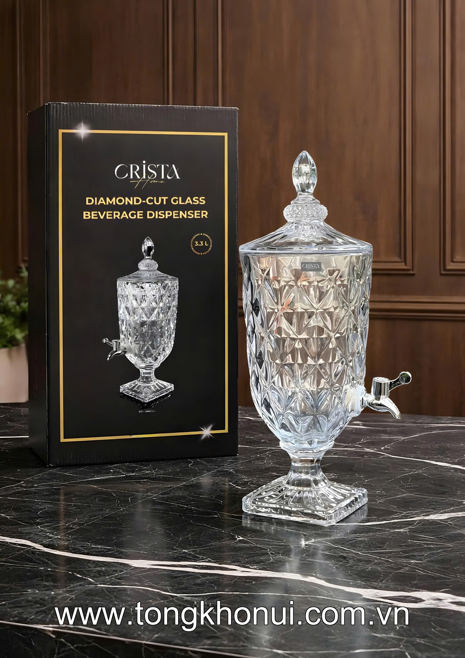 BÌNH NƯỚC THỦY TINH VÂN KIM CƯƠNG CÓ VÒI 3.3L CRISTA HOME – BÌNH ĐỰNG NƯỚC MÁT GIA ĐÌNH (MÃ 60244) ảnh 19
