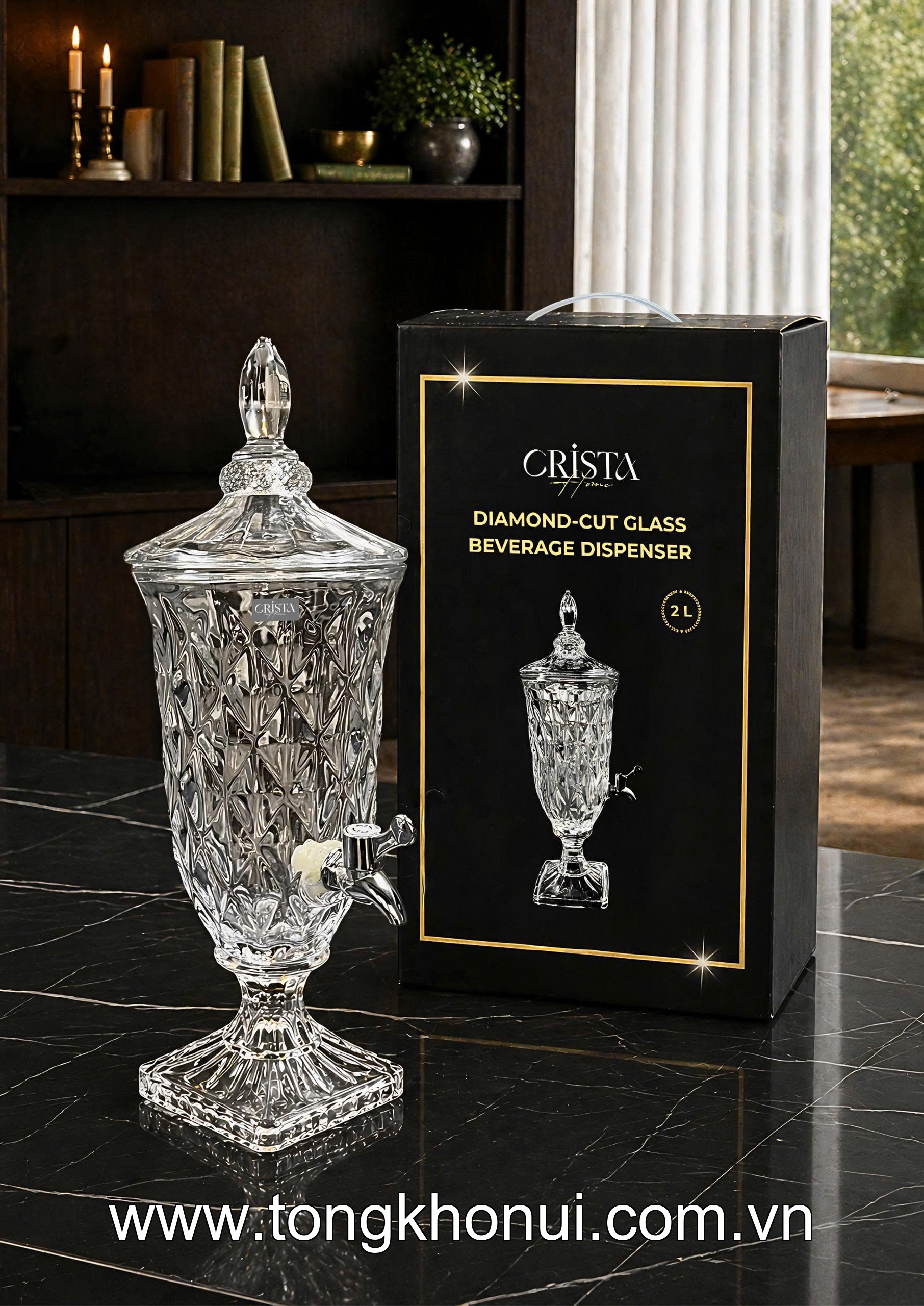 BÌNH NƯỚC THỦY TINH VÂN KIM CƯƠNG CÓ VÒI 2L CRISTA HOME – BÌNH ĐỰNG NƯỚC GIA ĐÌNH ÍT NGƯỜI (MÃ 60267) ảnh 1