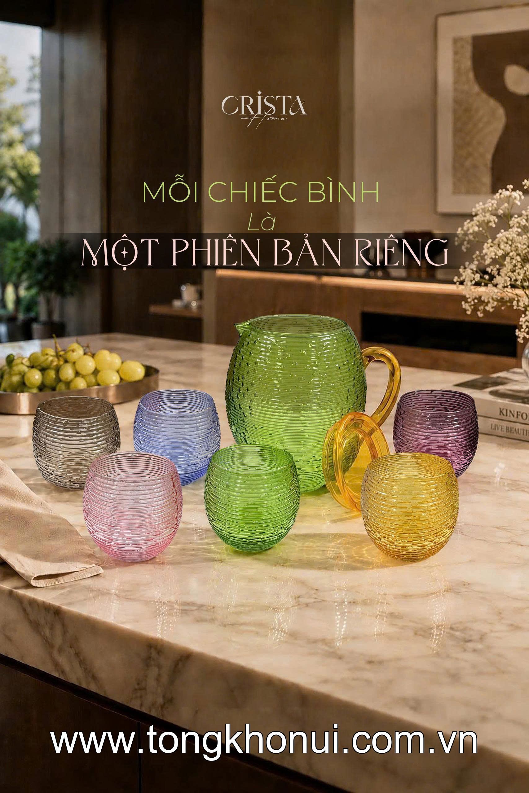 BÌNH THỦY TINH DÁNG BẦU VÂN NGANG 1.7L CRISTA HOME – MÃ 60255 ảnh 3