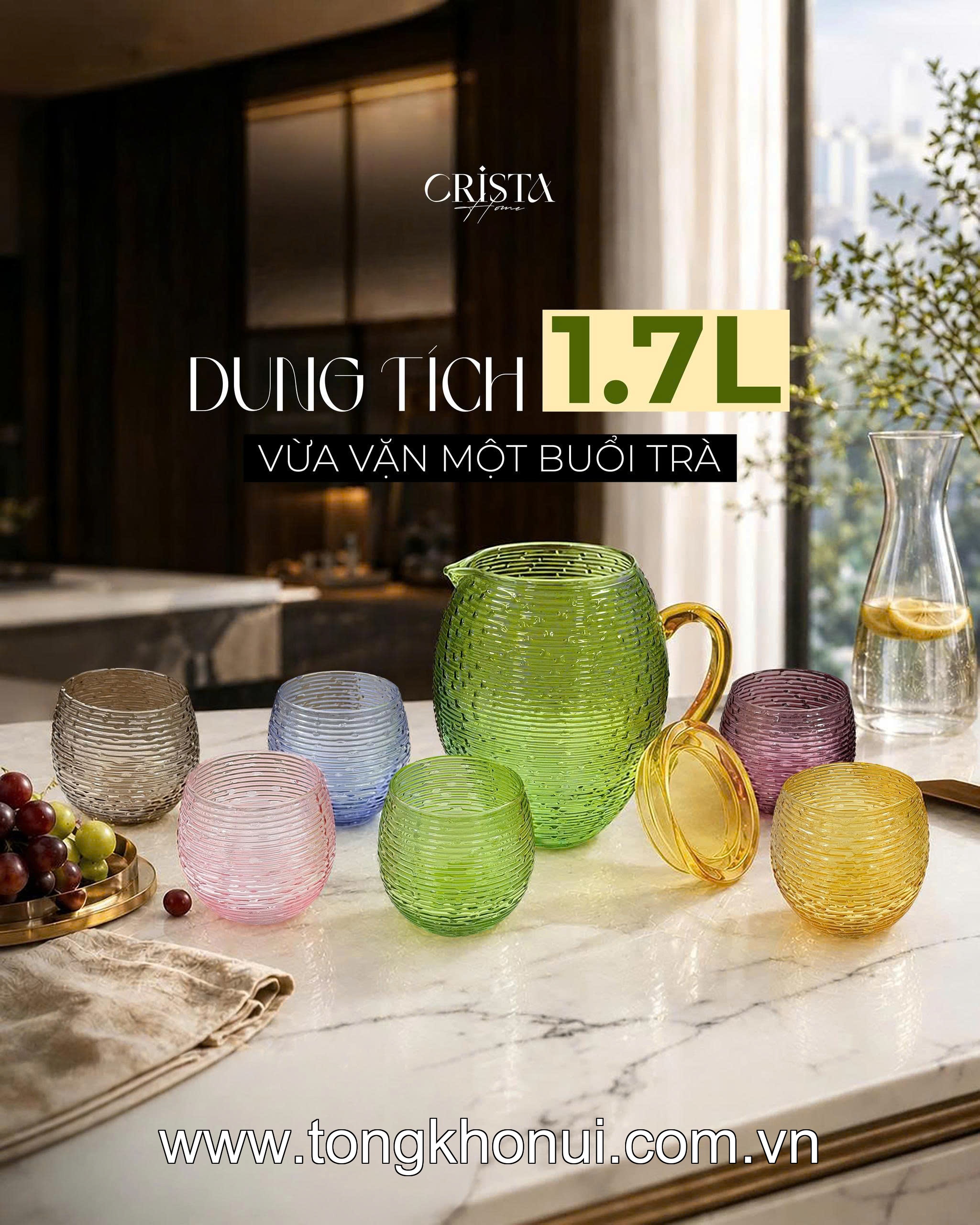 BÌNH THỦY TINH DÁNG BẦU VÂN NGANG 1.7L CRISTA HOME – MÃ 60255 ảnh 5