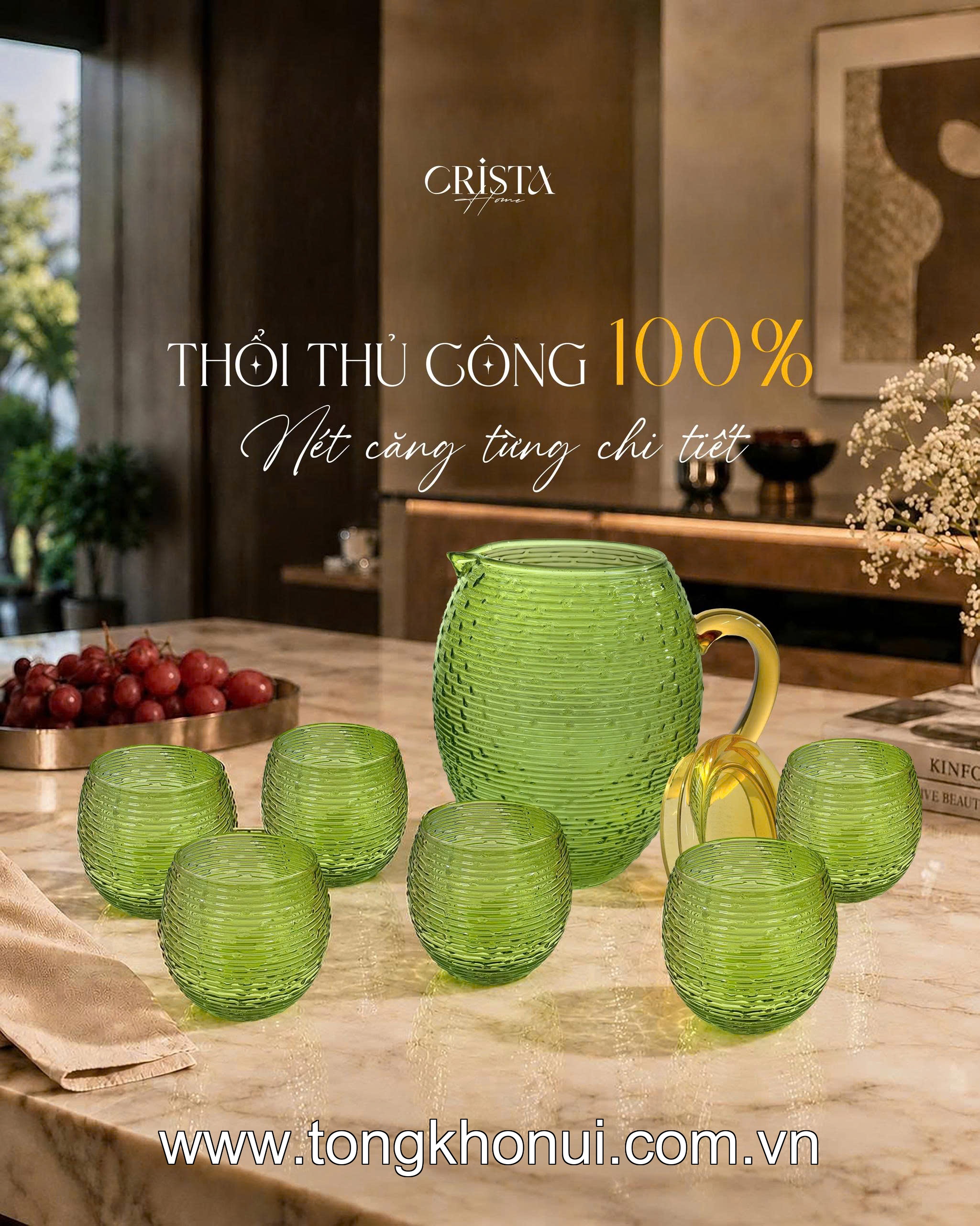 BÌNH THỦY TINH DÁNG BẦU VÂN NGANG 1.7L CRISTA HOME – MÃ 60255 ảnh 6