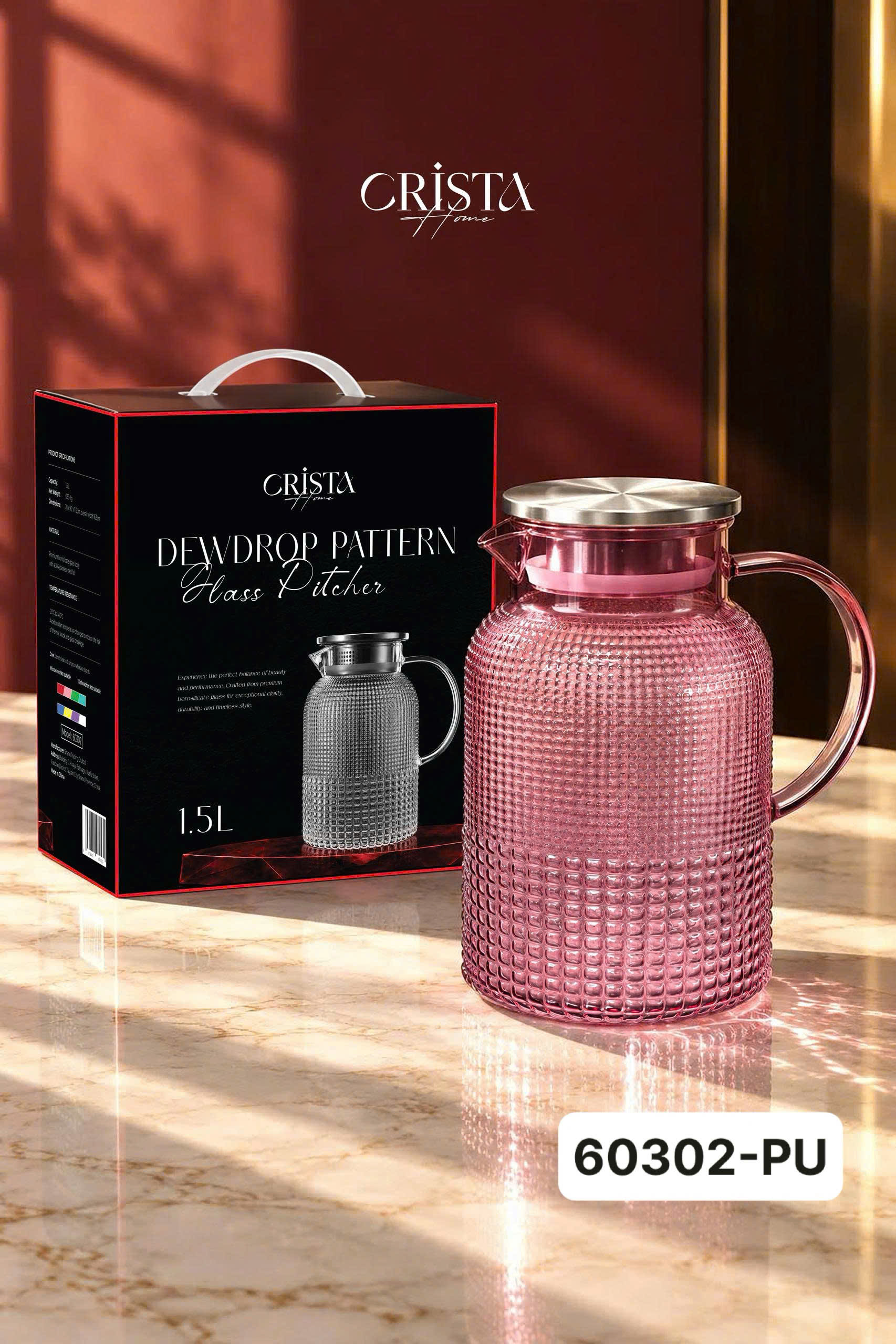 BÌNH THỦY TINH VÂN HẠT SƯƠNG MAI 1.5L CRISTA HOME –  60302 - ĐẸP NHƯ MỘT TÁC PHẨM DECOR ảnh 18