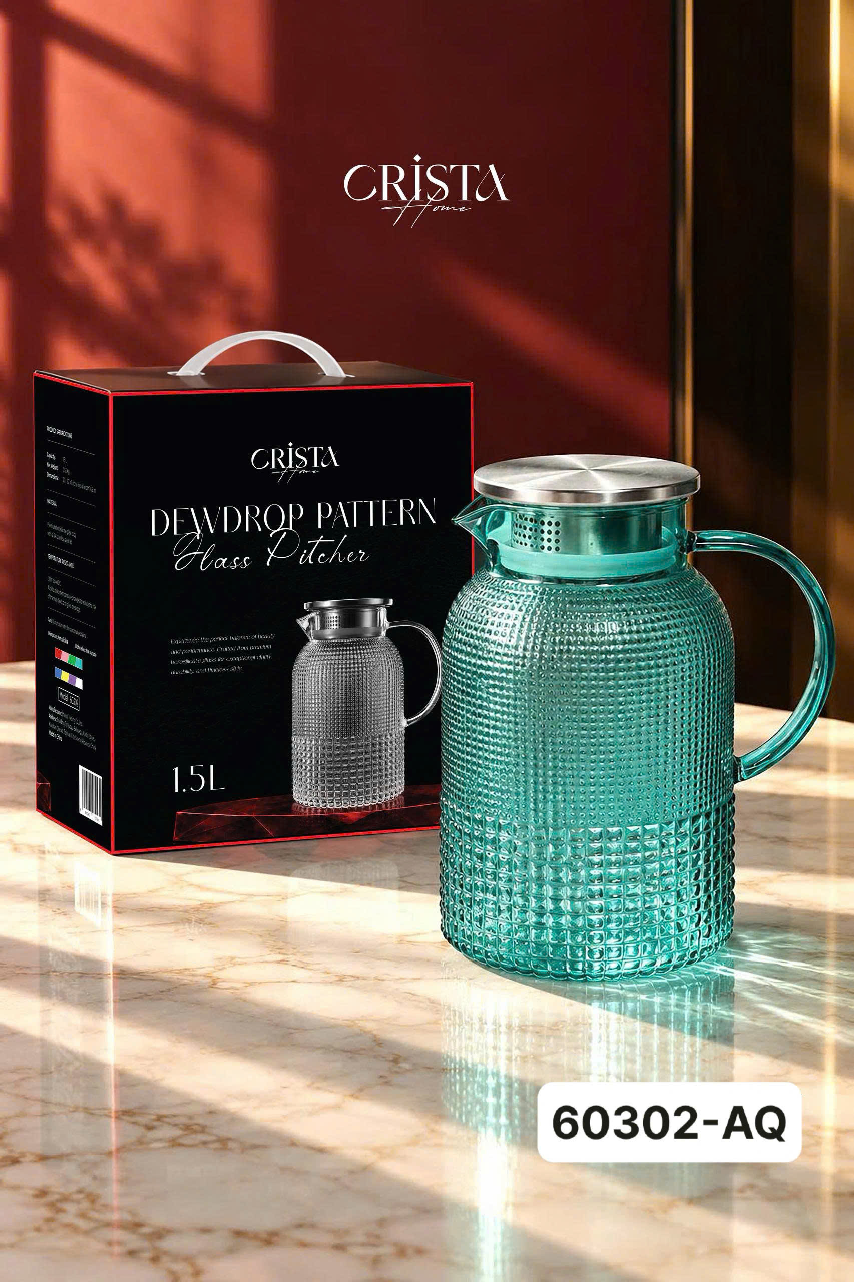 BÌNH THỦY TINH VÂN HẠT SƯƠNG MAI 1.5L CRISTA HOME –  60302 - ĐẸP NHƯ MỘT TÁC PHẨM DECOR ảnh 19