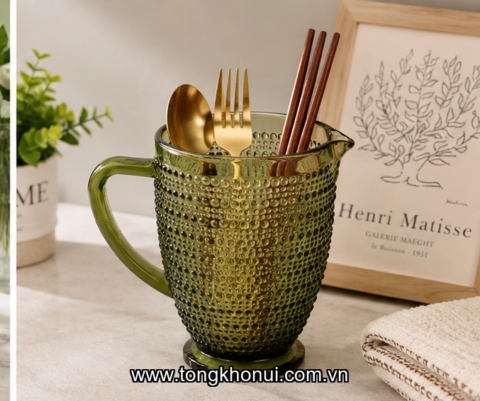 Bình thuỷ tinh đựng nước hạt cườm 1288ml Donahome, DN-BN-6C, màu Xanh ảnh 2