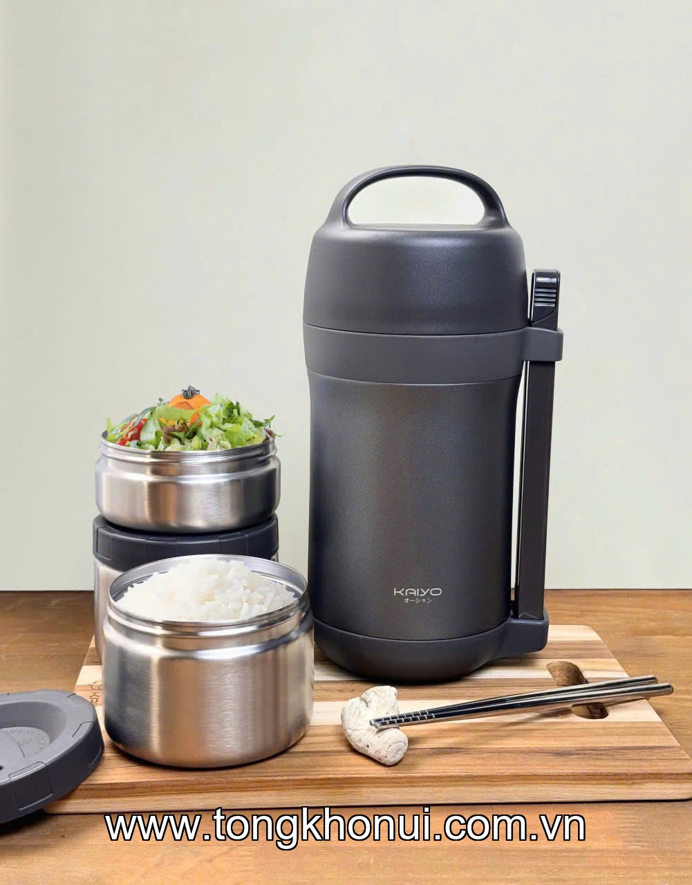 HỘP CƠM GIỮ NHIỆT INOX 304 KAIYO 1600ML – GHI / KEM / NÂU (KVL-3949 & KVL-3956) ảnh 3