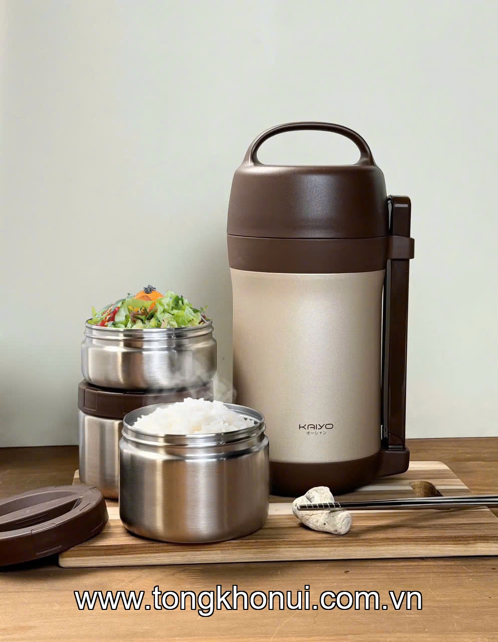 HỘP CƠM GIỮ NHIỆT INOX 304 KAIYO 1600ML – GHI / KEM / NÂU (KVL-3949 & KVL-3956) ảnh 4