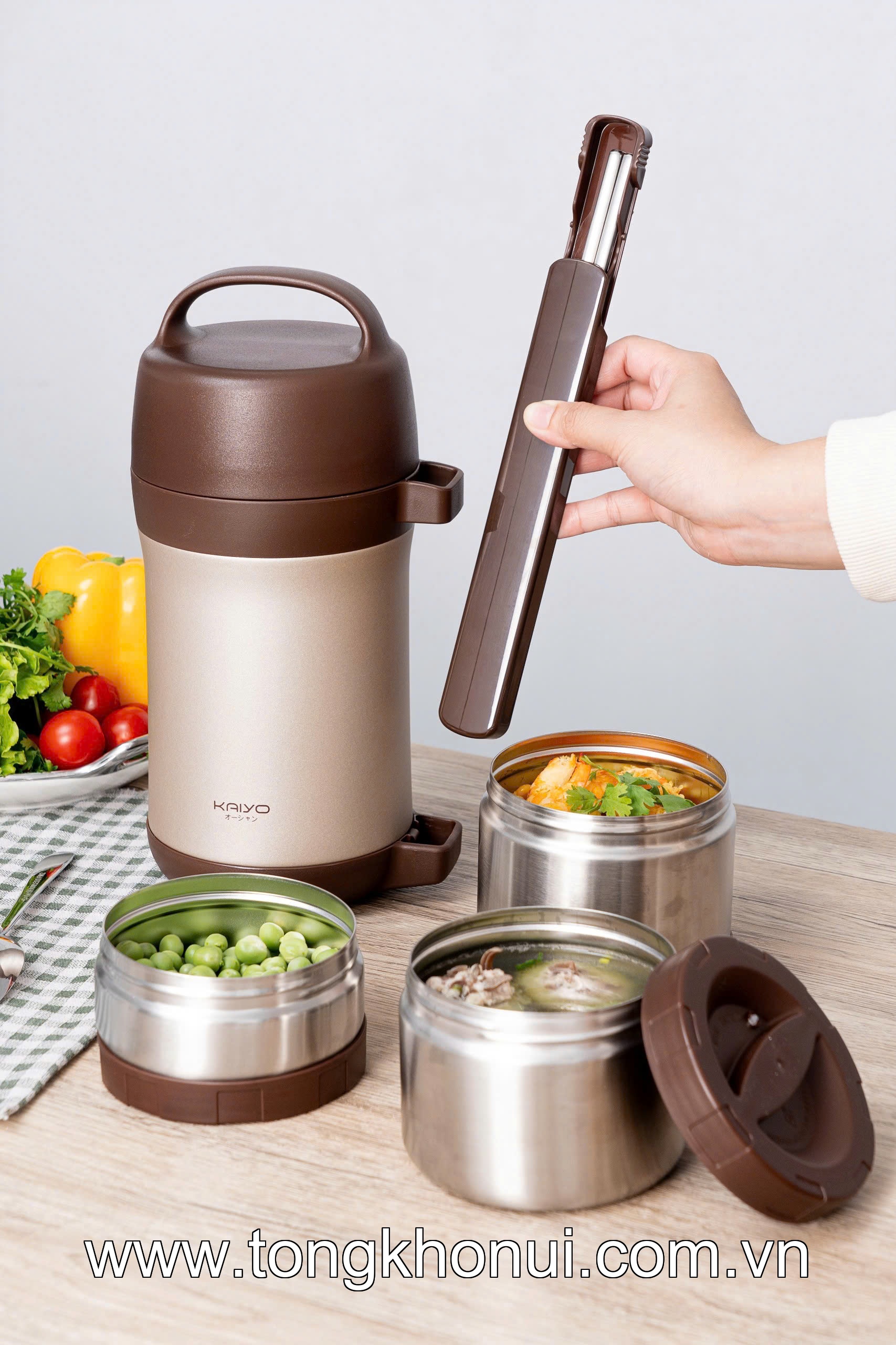 HỘP CƠM GIỮ NHIỆT INOX 304 KAIYO 1600ML – GHI / KEM / NÂU (KVL-3949 & KVL-3956) ảnh 5