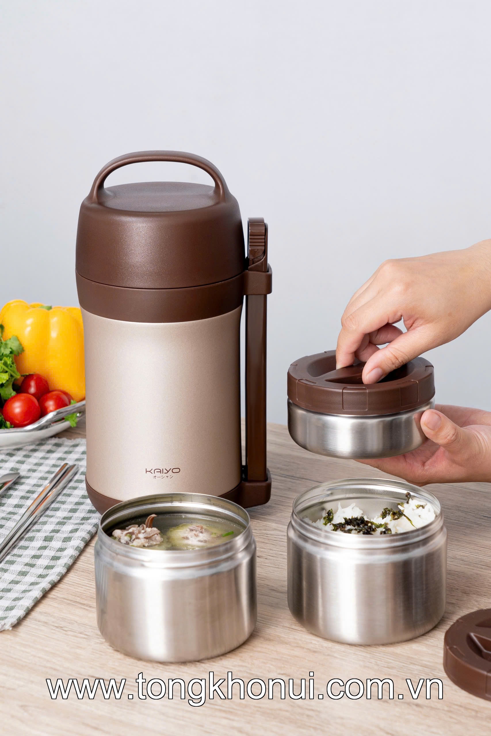 HỘP CƠM GIỮ NHIỆT INOX 304 KAIYO 1600ML – GHI / KEM / NÂU (KVL-3949 & KVL-3956) ảnh 6