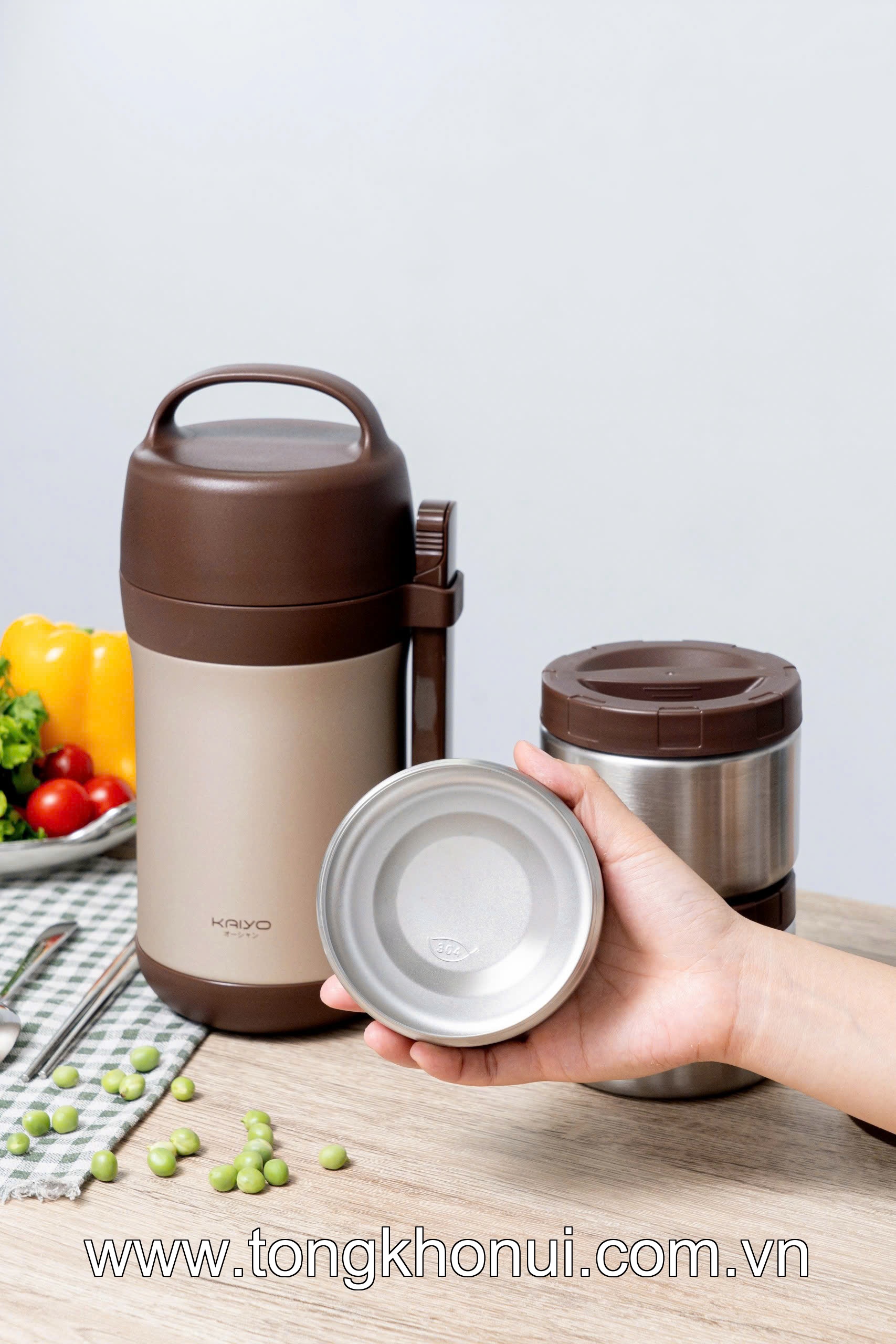 HỘP CƠM GIỮ NHIỆT INOX 304 KAIYO 1600ML – GHI / KEM / NÂU (KVL-3949 & KVL-3956) ảnh 7