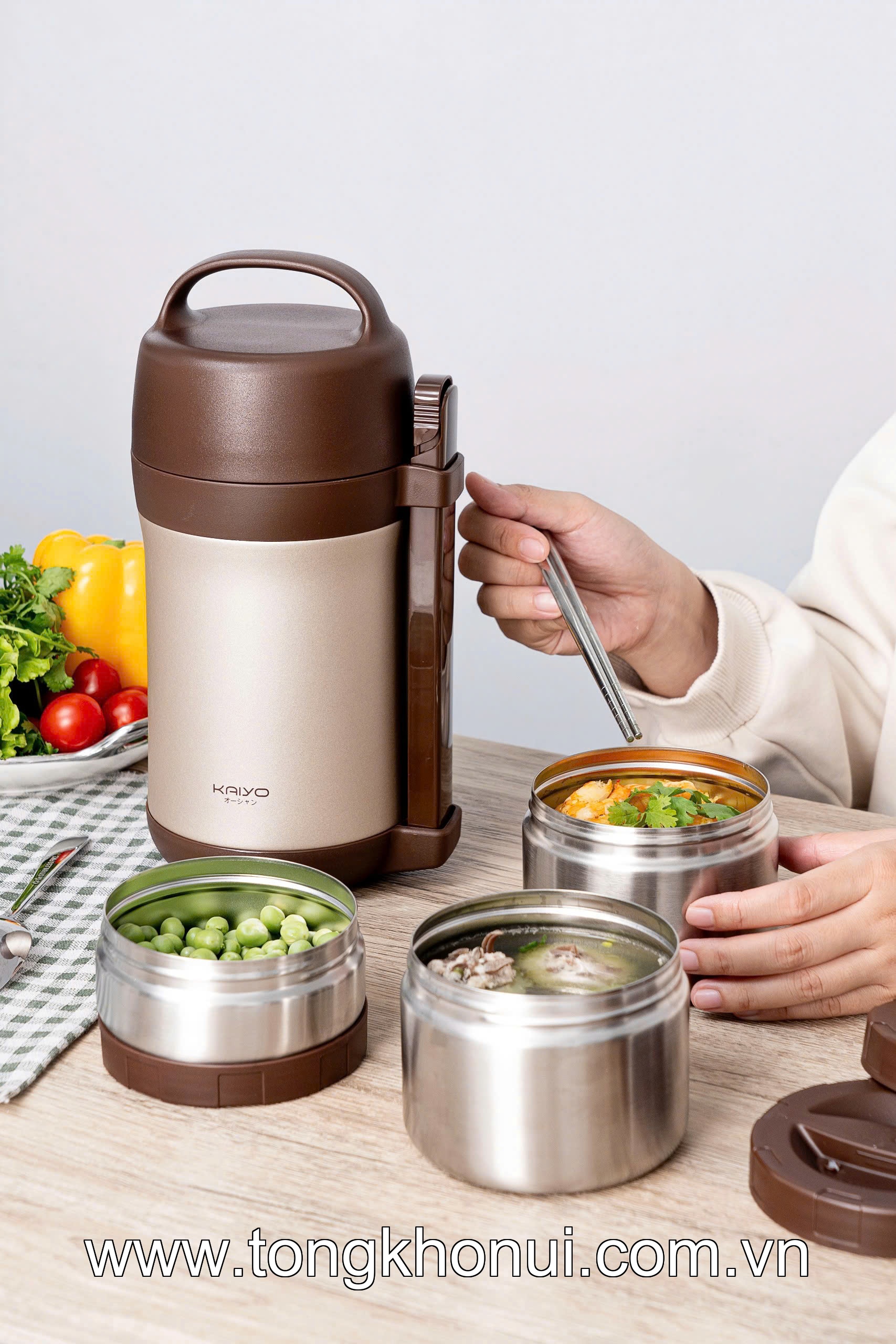 HỘP CƠM GIỮ NHIỆT INOX 304 KAIYO 1600ML – GHI / KEM / NÂU (KVL-3949 & KVL-3956) ảnh 16