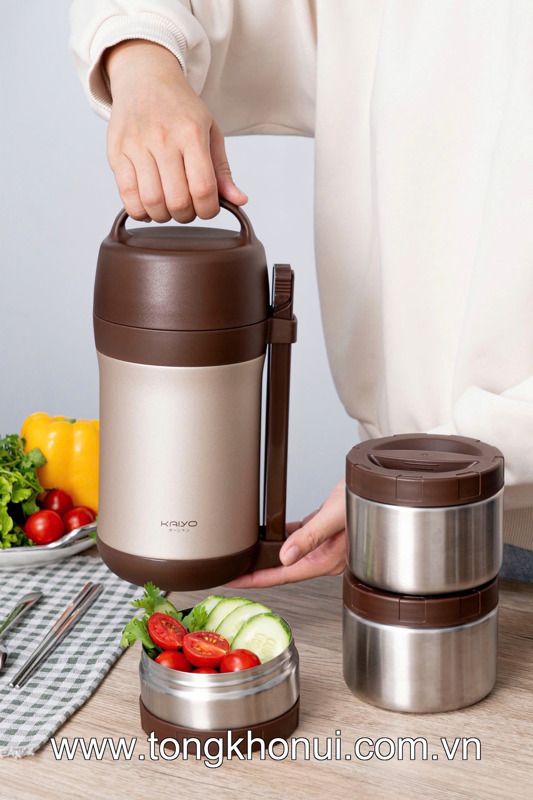 HỘP CƠM GIỮ NHIỆT INOX 304 KAIYO 1600ML – GHI / KEM / NÂU (KVL-3949 & KVL-3956) ảnh 17